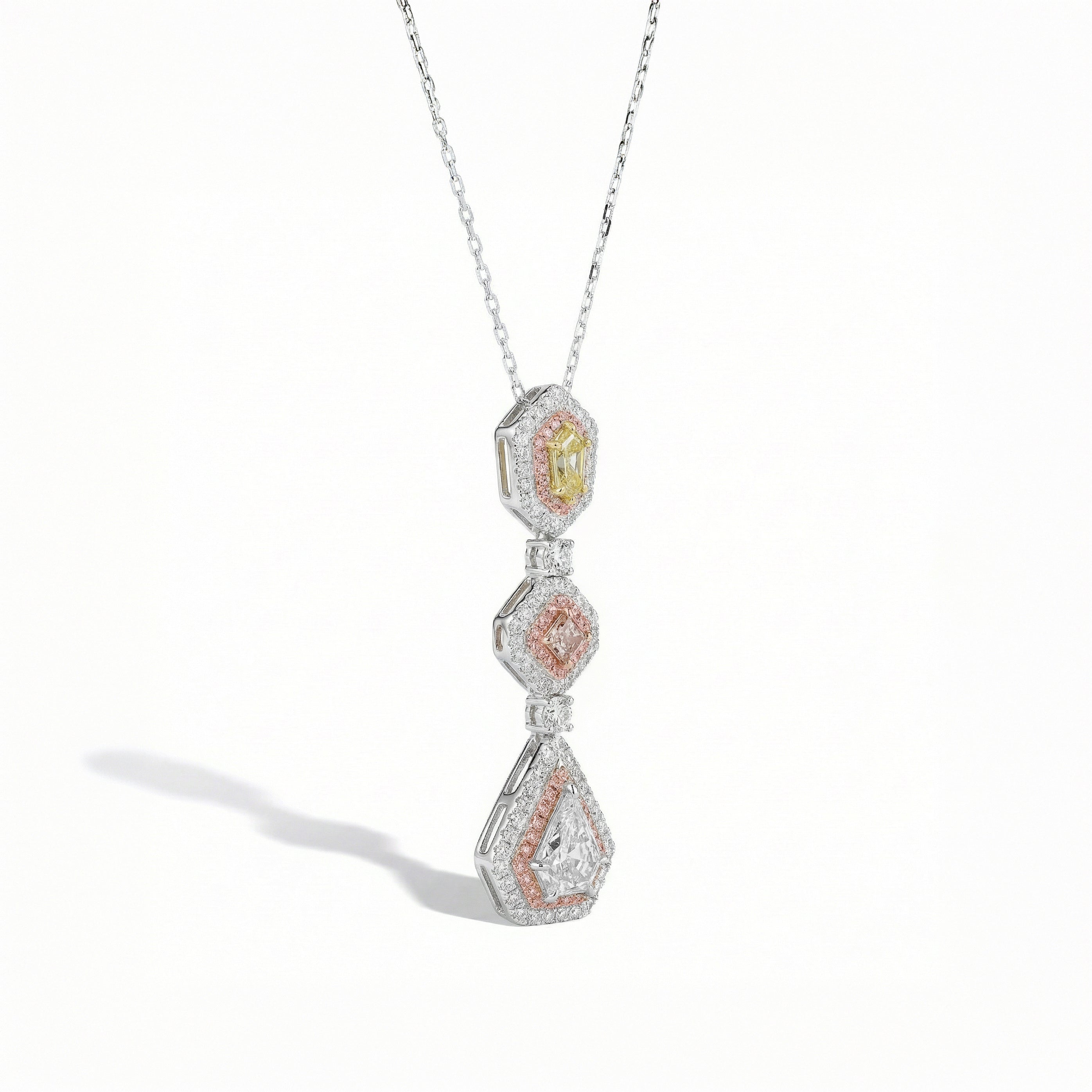 Natural Pink Yellow & White Diamond Drop Pendant | GIA Certified