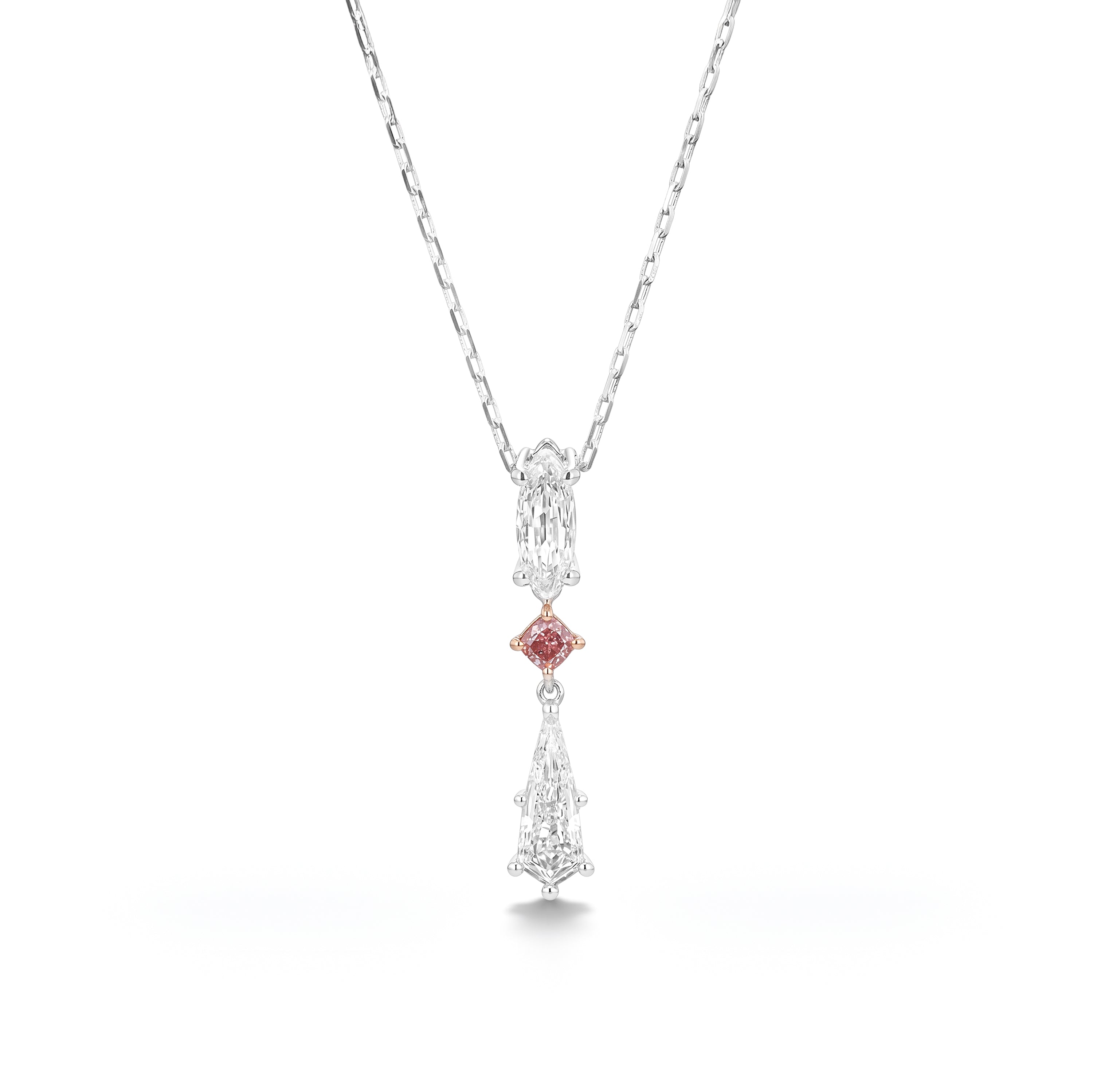 Natural Pink Cushion & White Kite Diamond Drop Pendant | Gia Certified