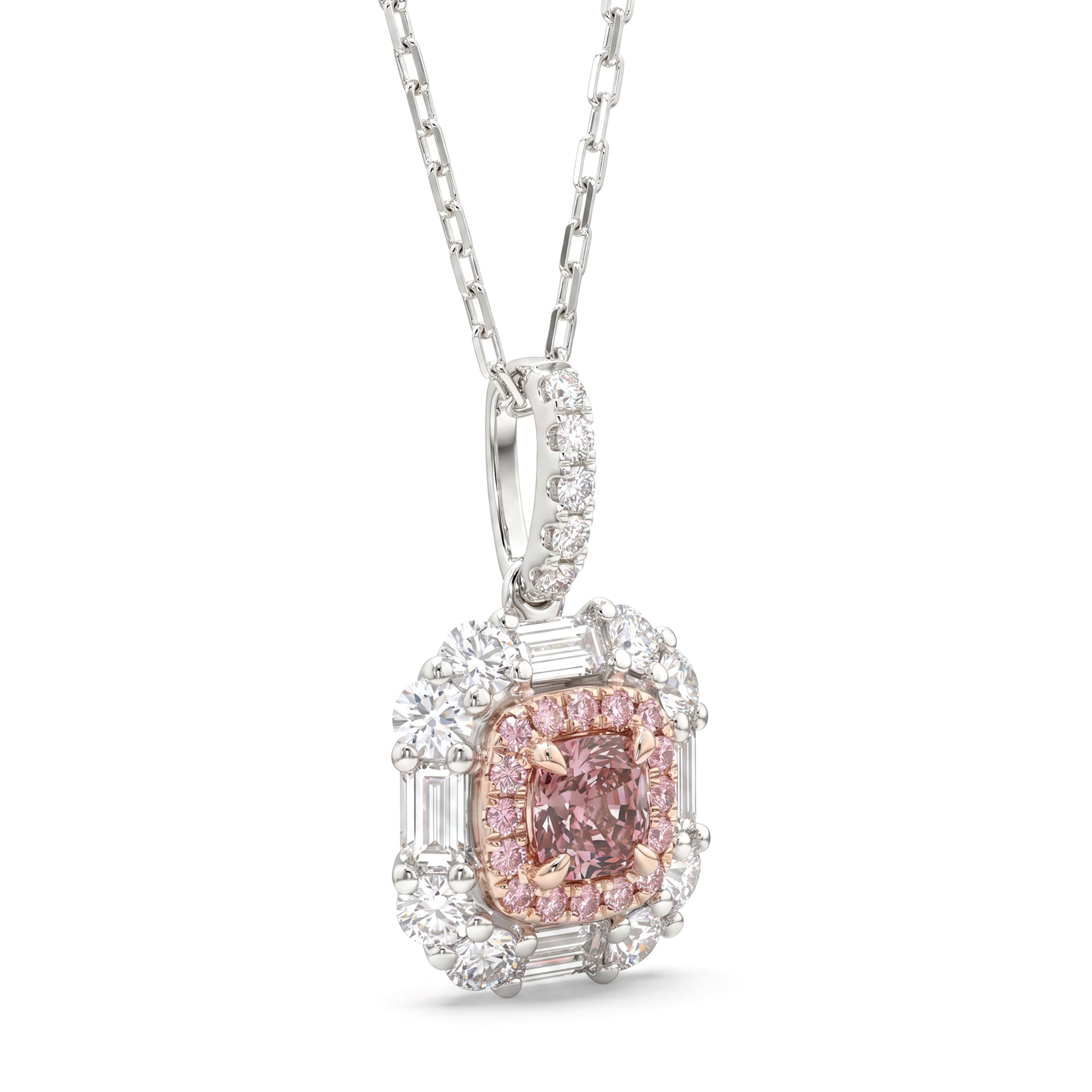 Natural Pink Cushion Diamond Halo Pendant | GIA Certified