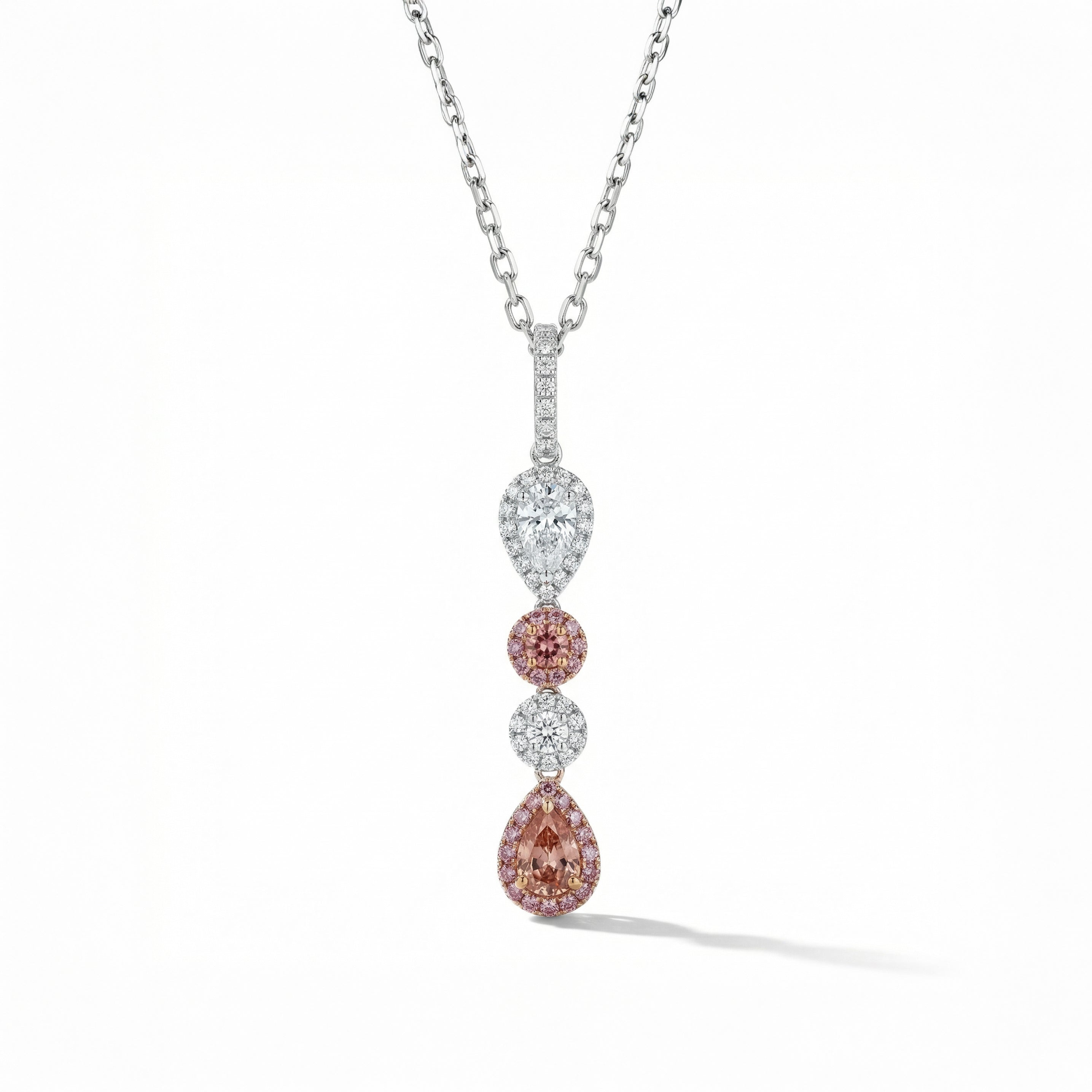 Natural Orange & Pink Diamond Halo Drop Pendant | GIA Certified