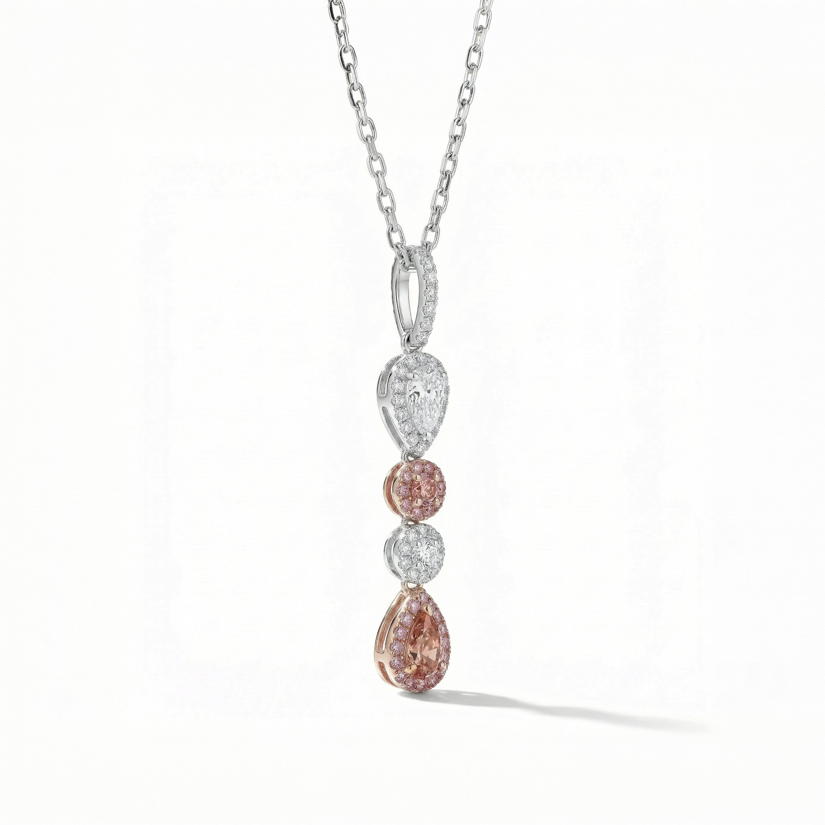 Natural Orange & Pink Diamond Halo Drop Pendant | GIA Certified