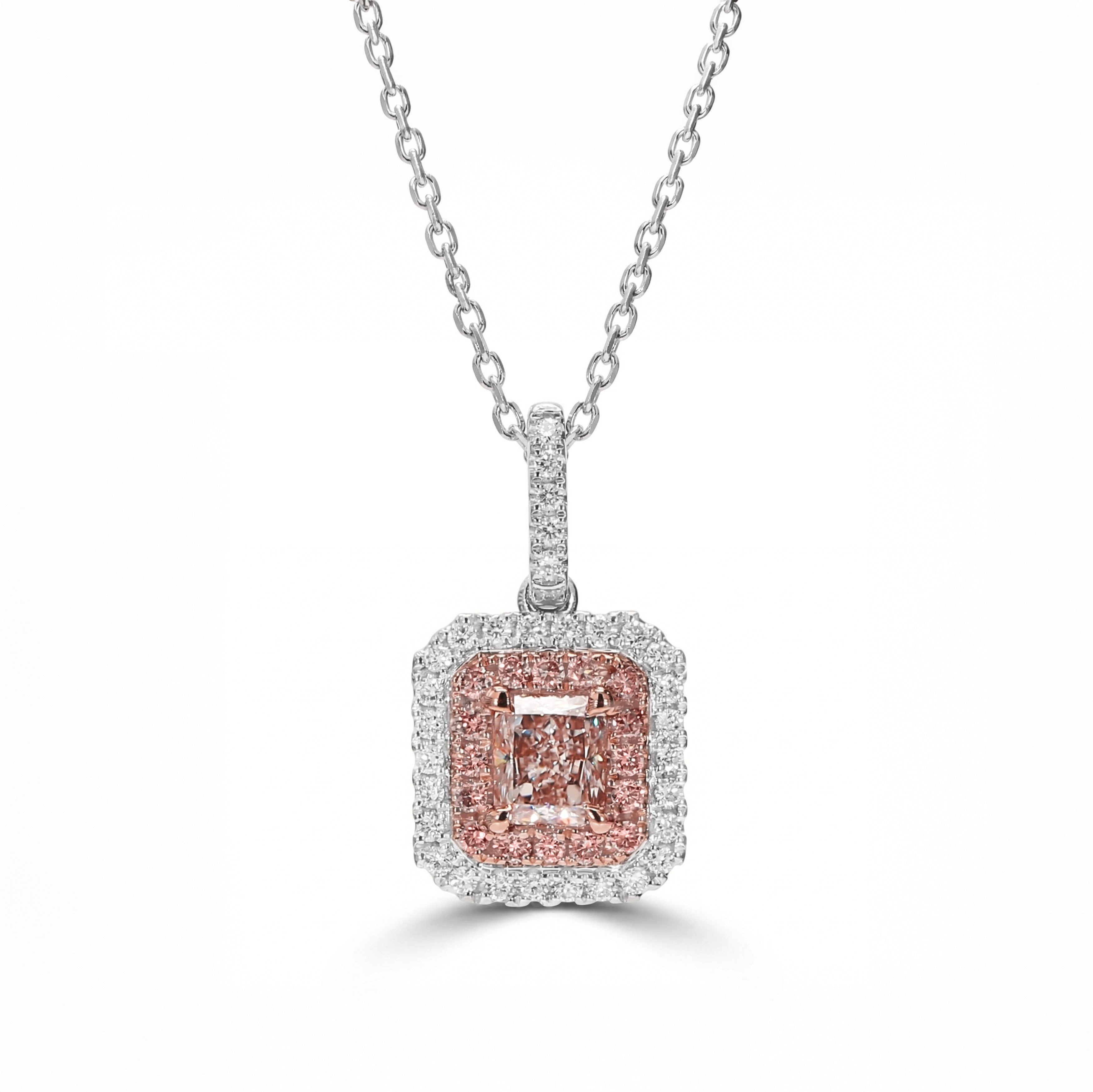 Natural Pink Radiant Diamond Halo Pendant | GIA Certified