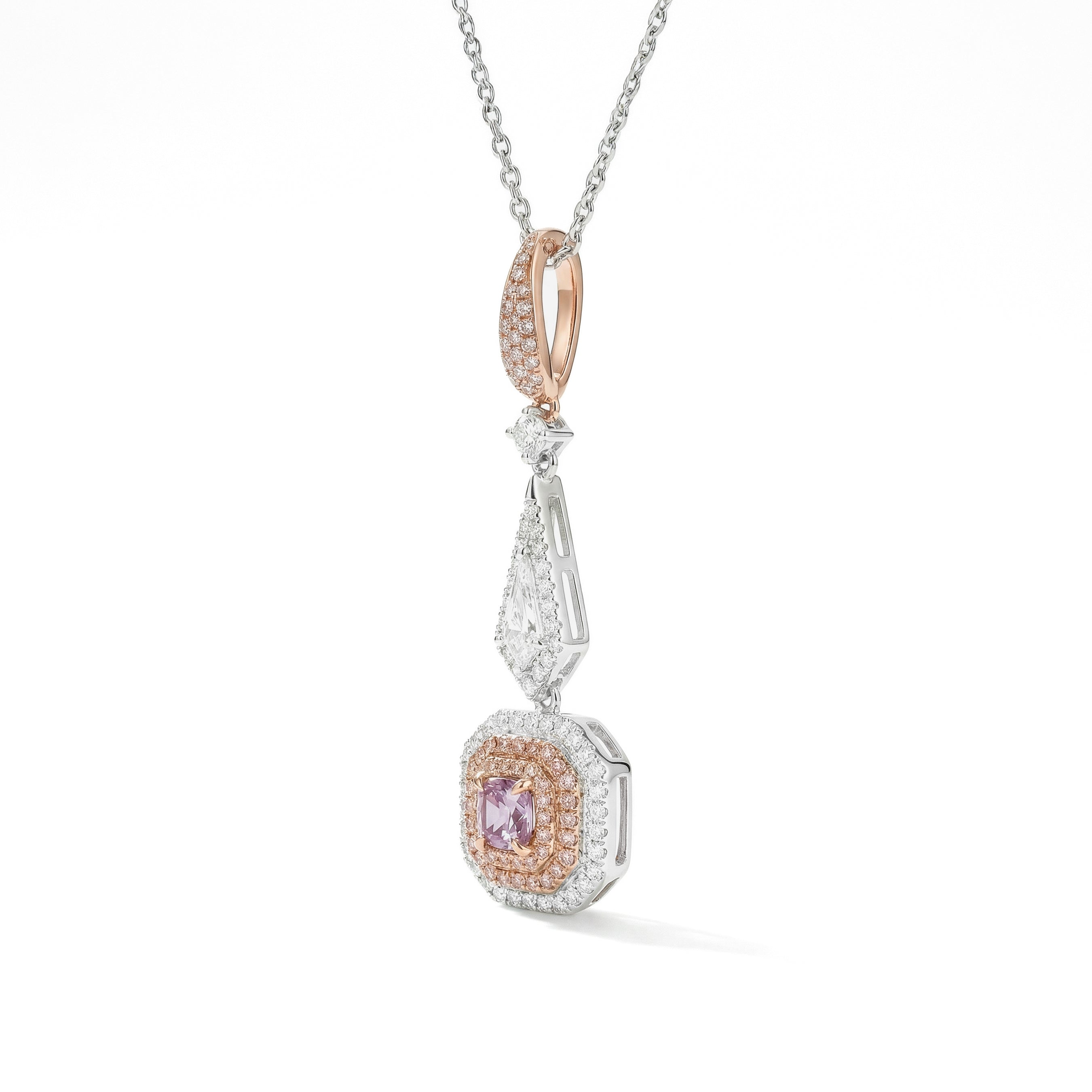 Natural Purple & Pink Diamond Halo Drop Pendant | GIA Certified
