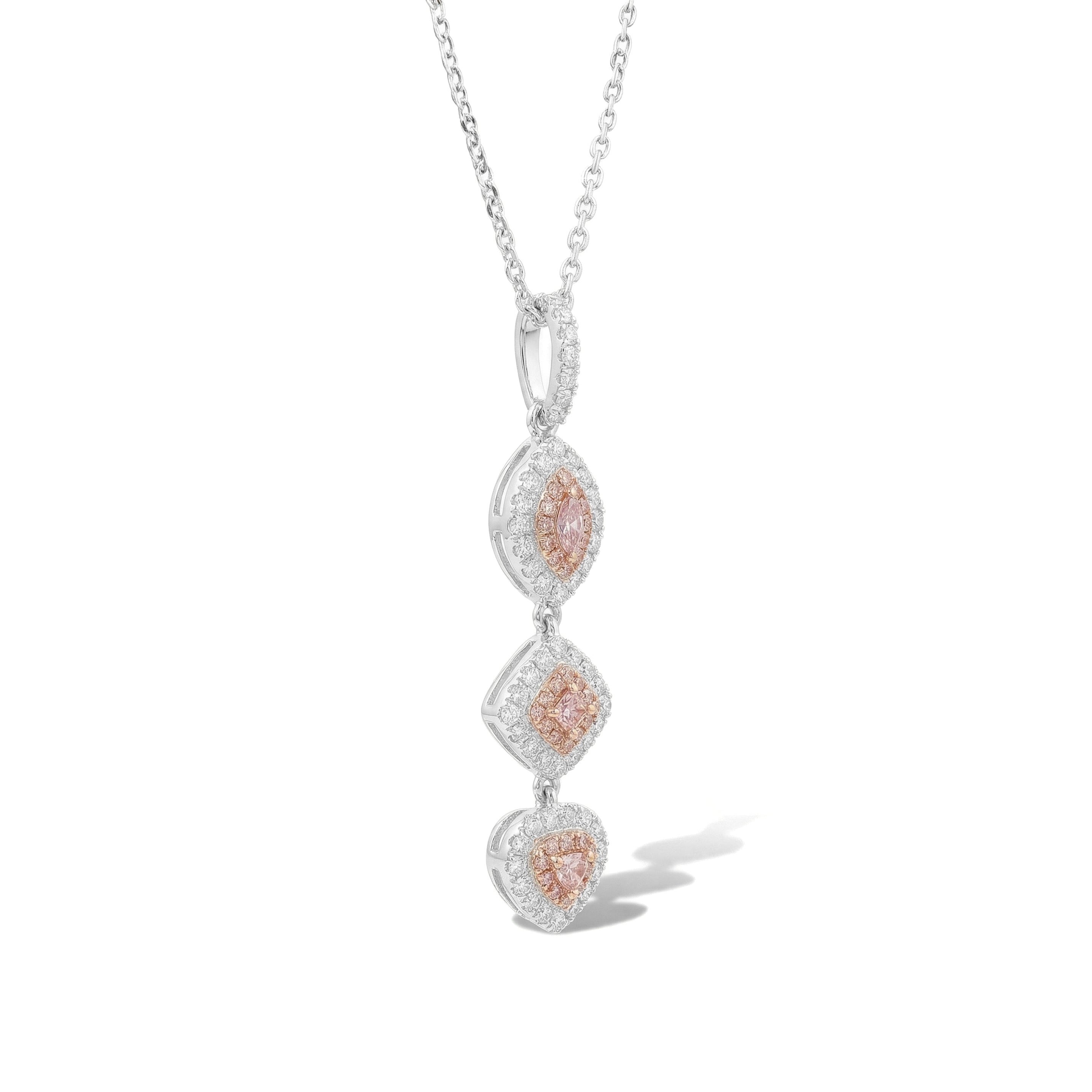 Natural Multi-shape Pink Diamond Halo Drop Pendant | GIA Certified
