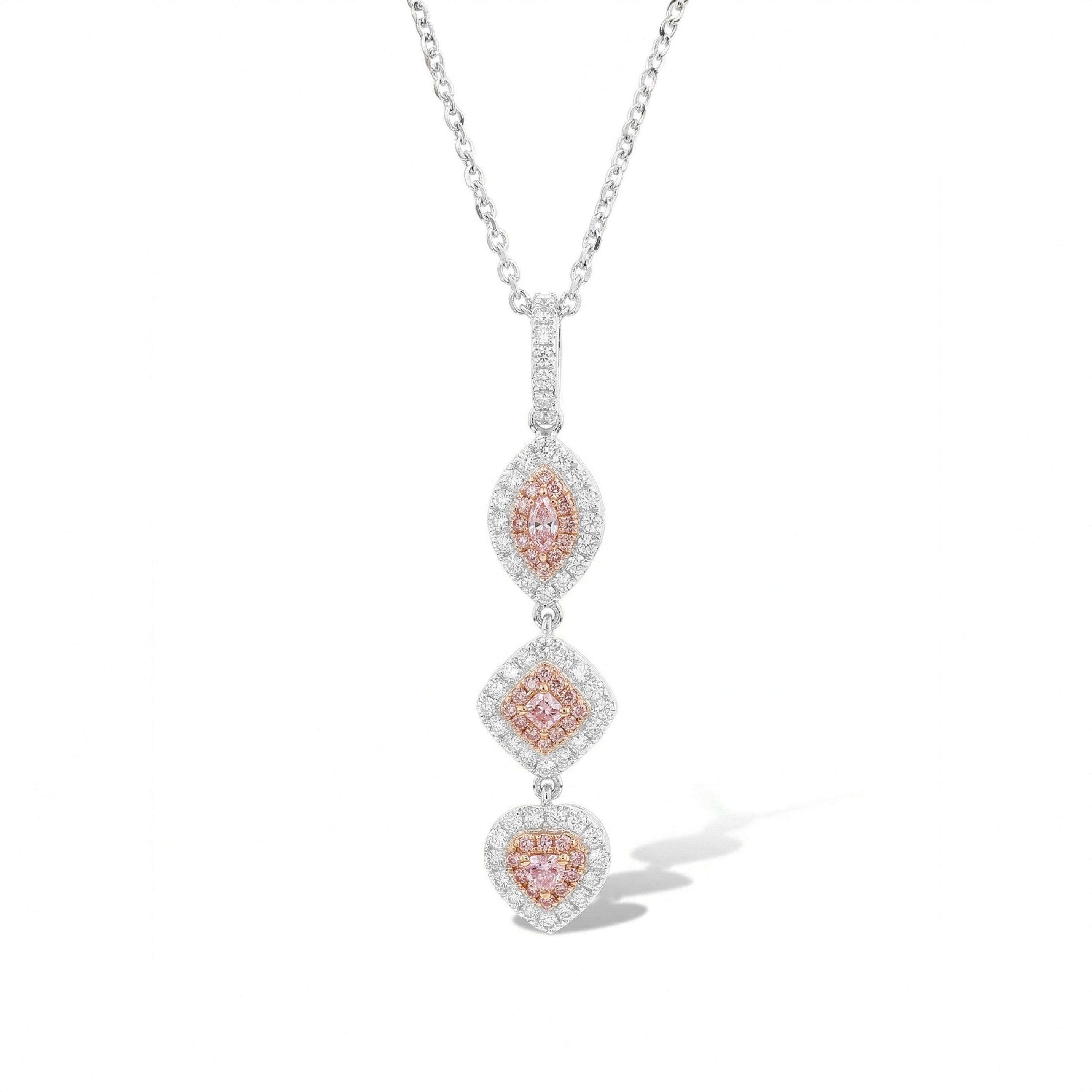 Natural Multi-shape Pink Diamond Halo Drop Pendant | GIA Certified
