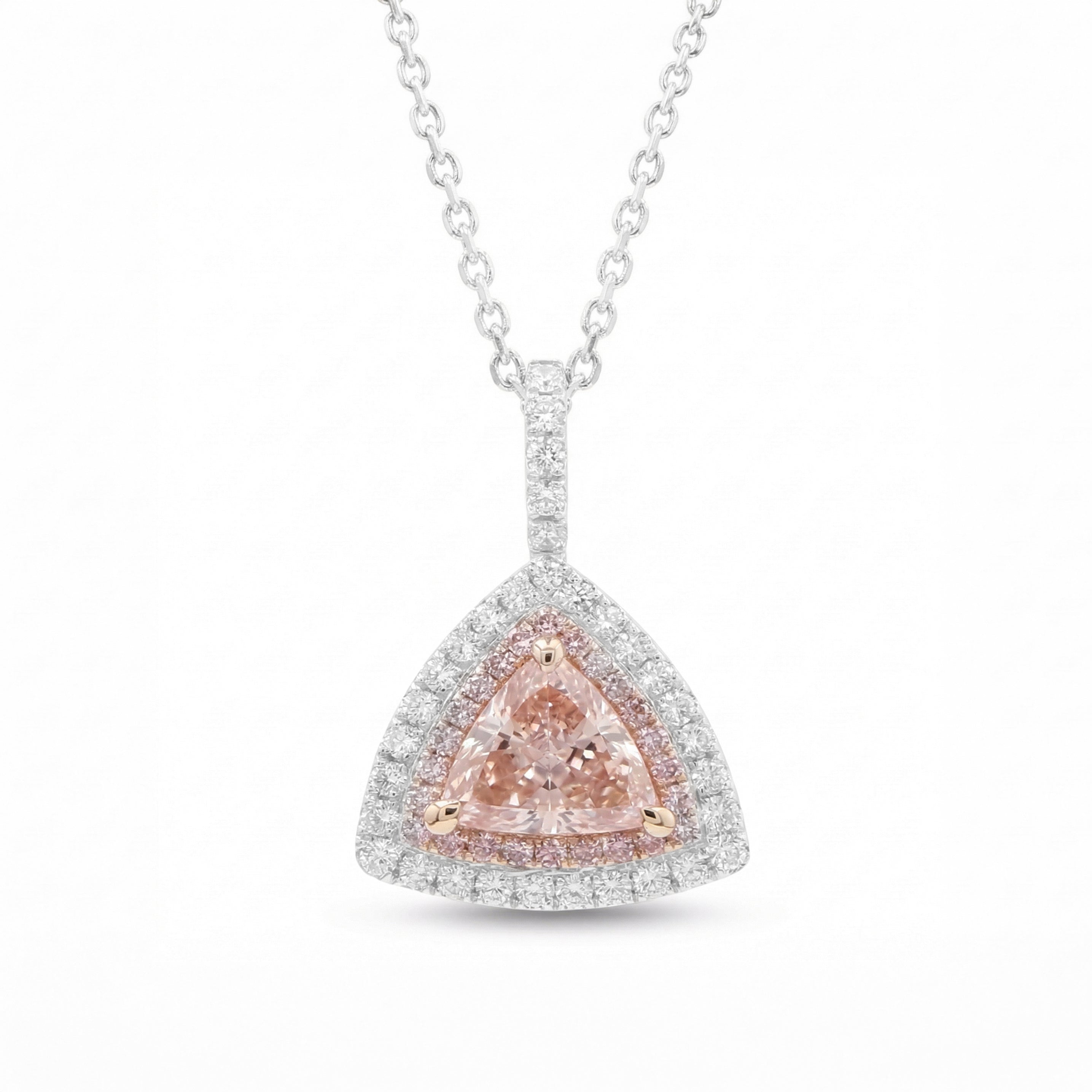 Natural Pink Trillion Diamond Halo Pendant | GIA Certified