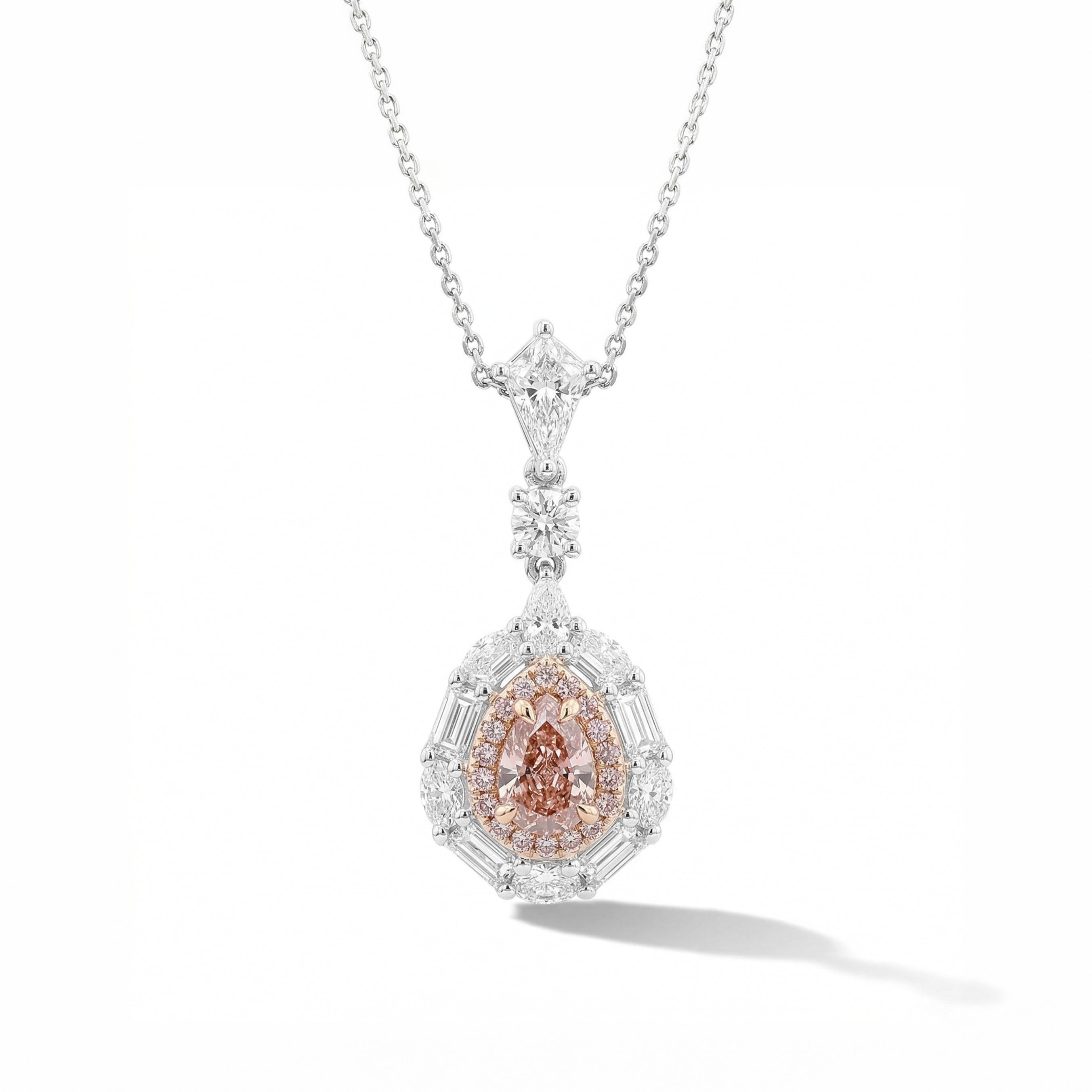 Natural Pink Pear Diamond Halo Pendant | GIA Certified