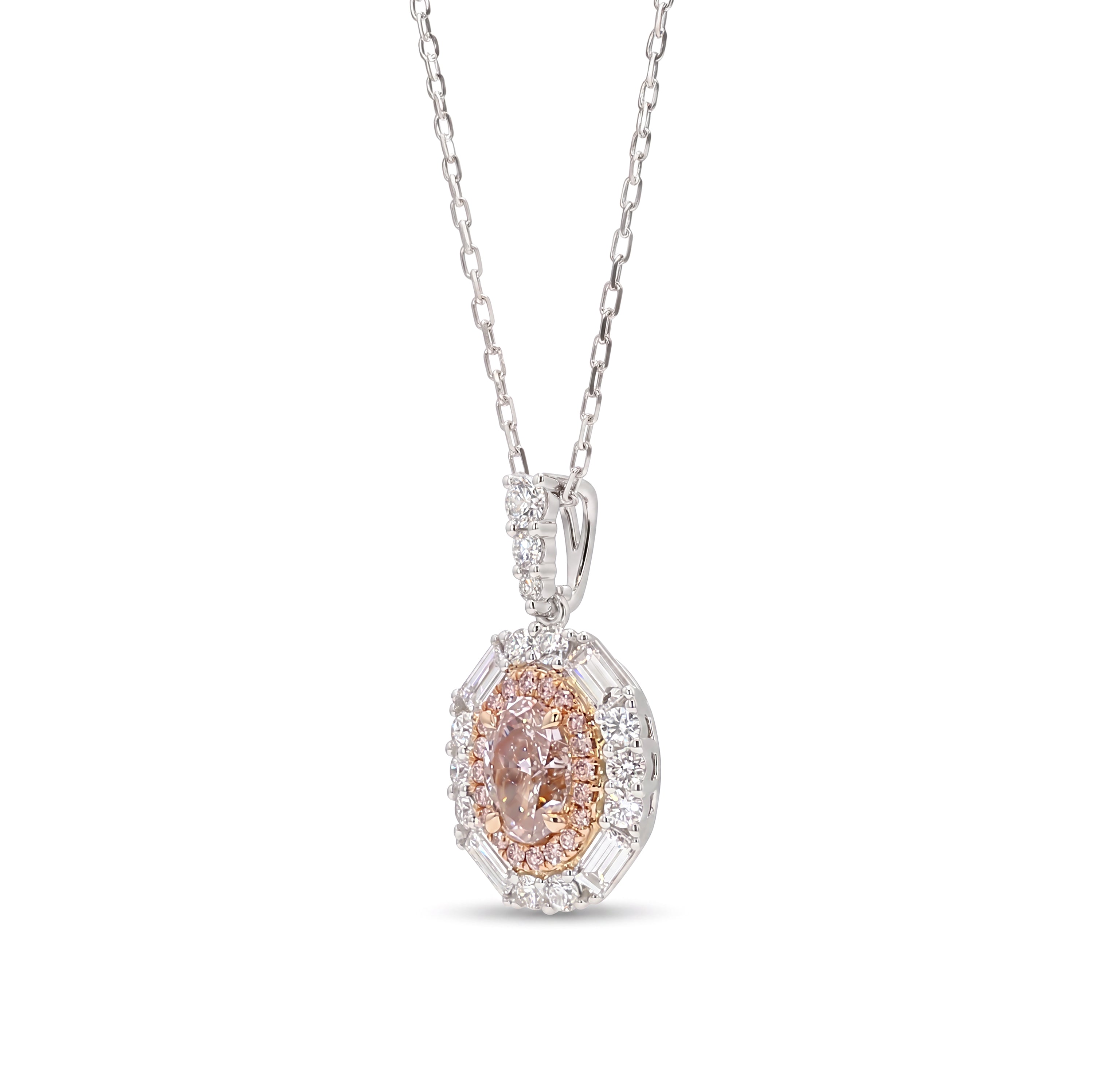 Natural Pink Oval Diamond Halo Pendant | GIA Certified