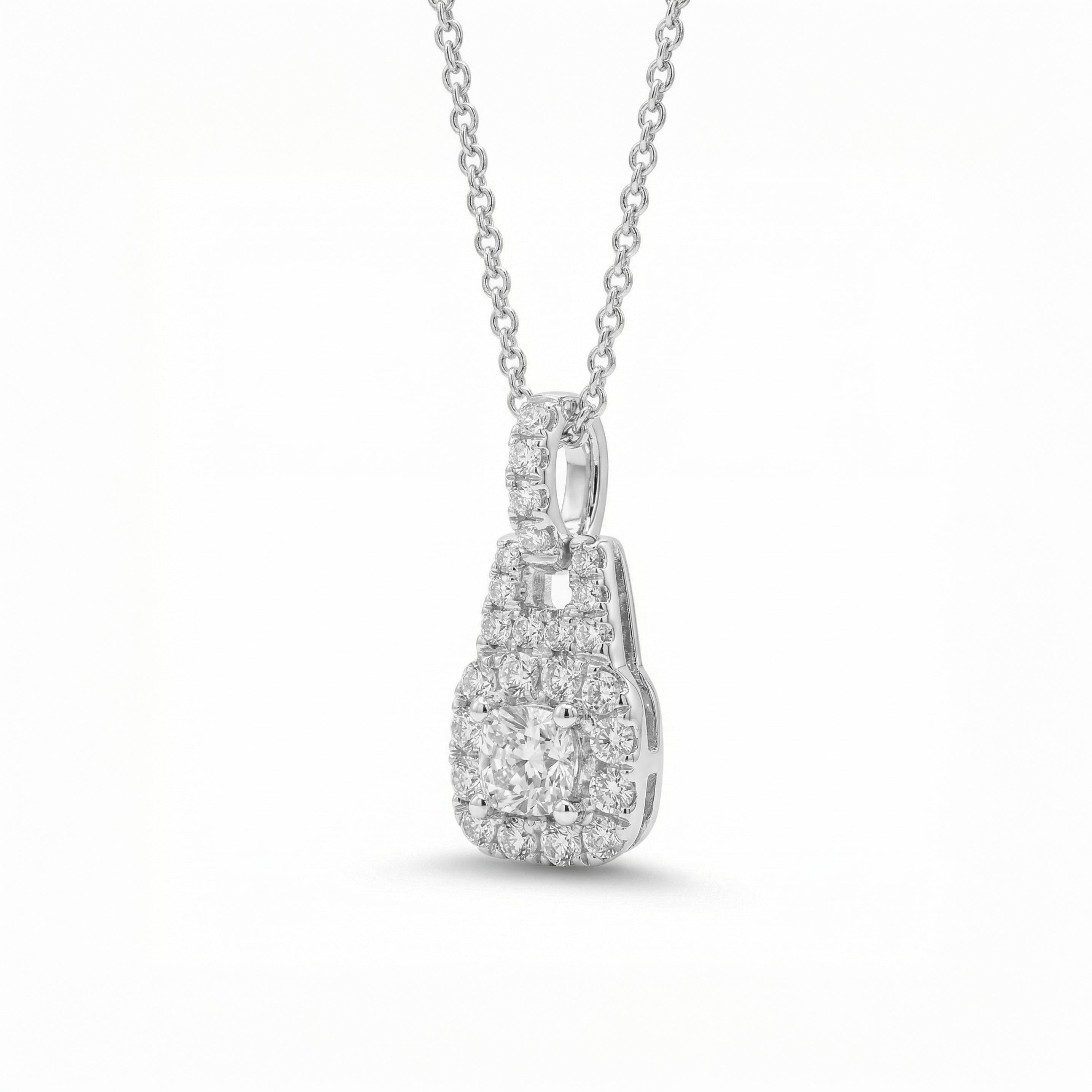 Natural White Cushion Diamond Halo Drop Pendant