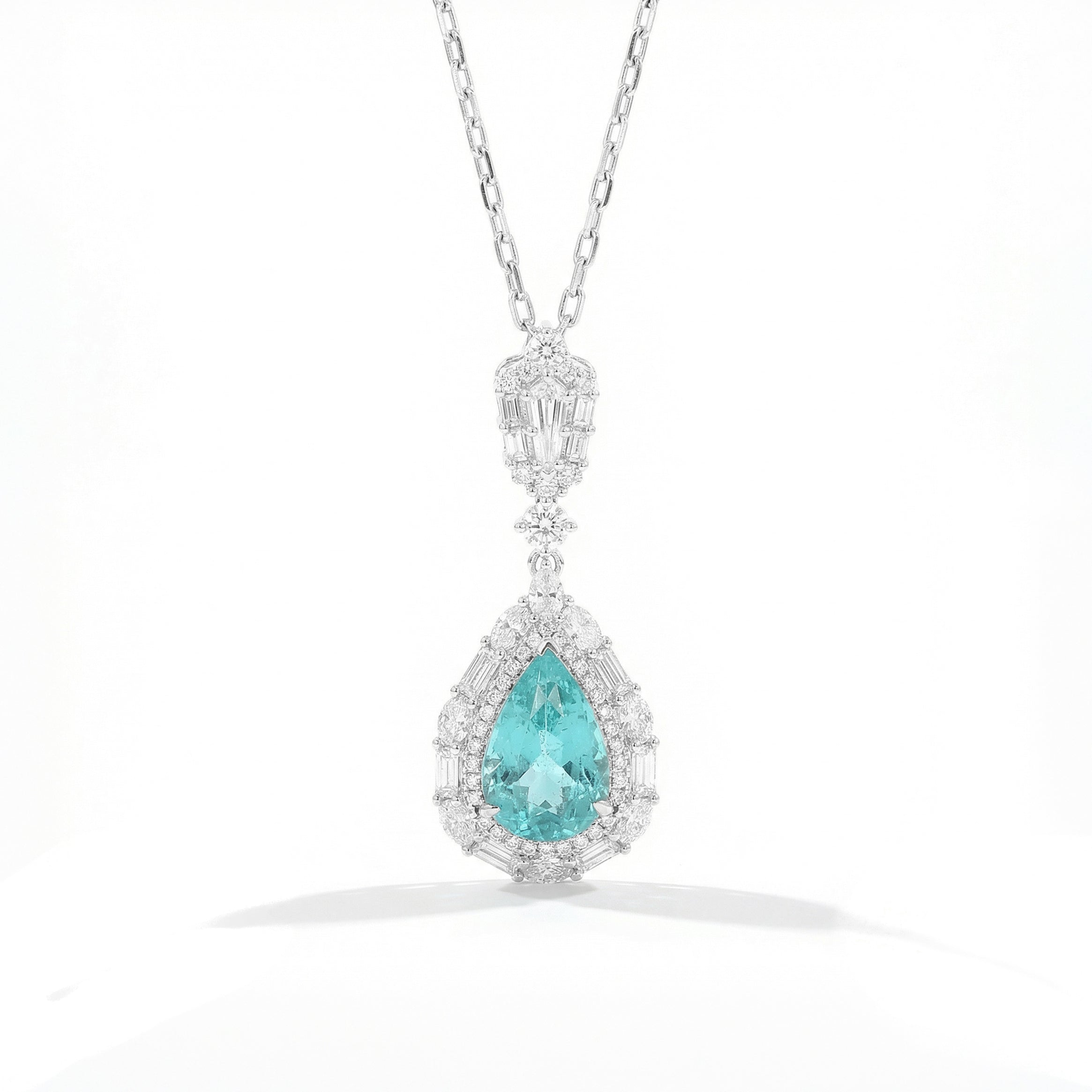 Natural Pear Paraiba & Kite Diamond Pendant | GIA Certified