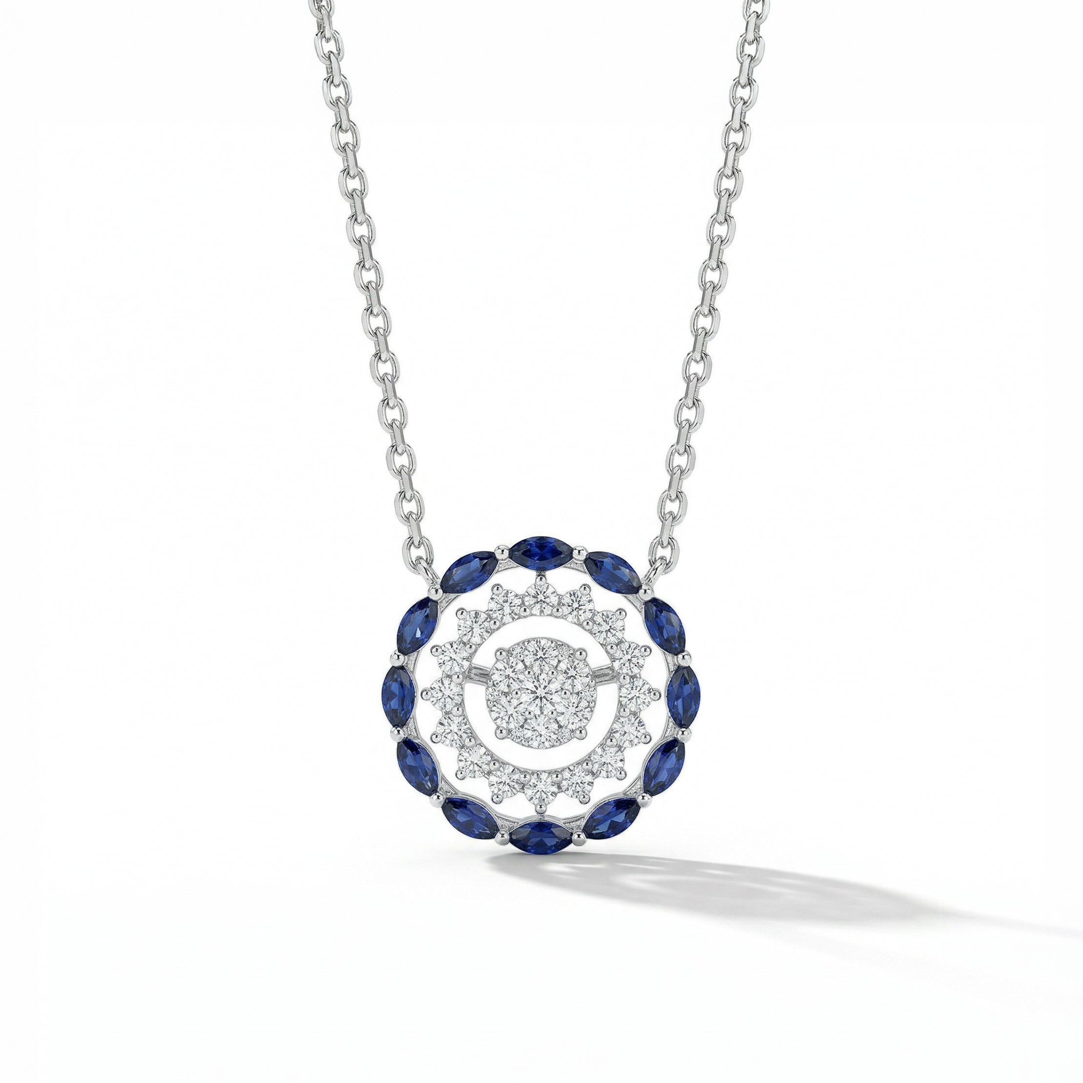 Natural Blue Marquise Sapphire & Diamond Circle Necklace