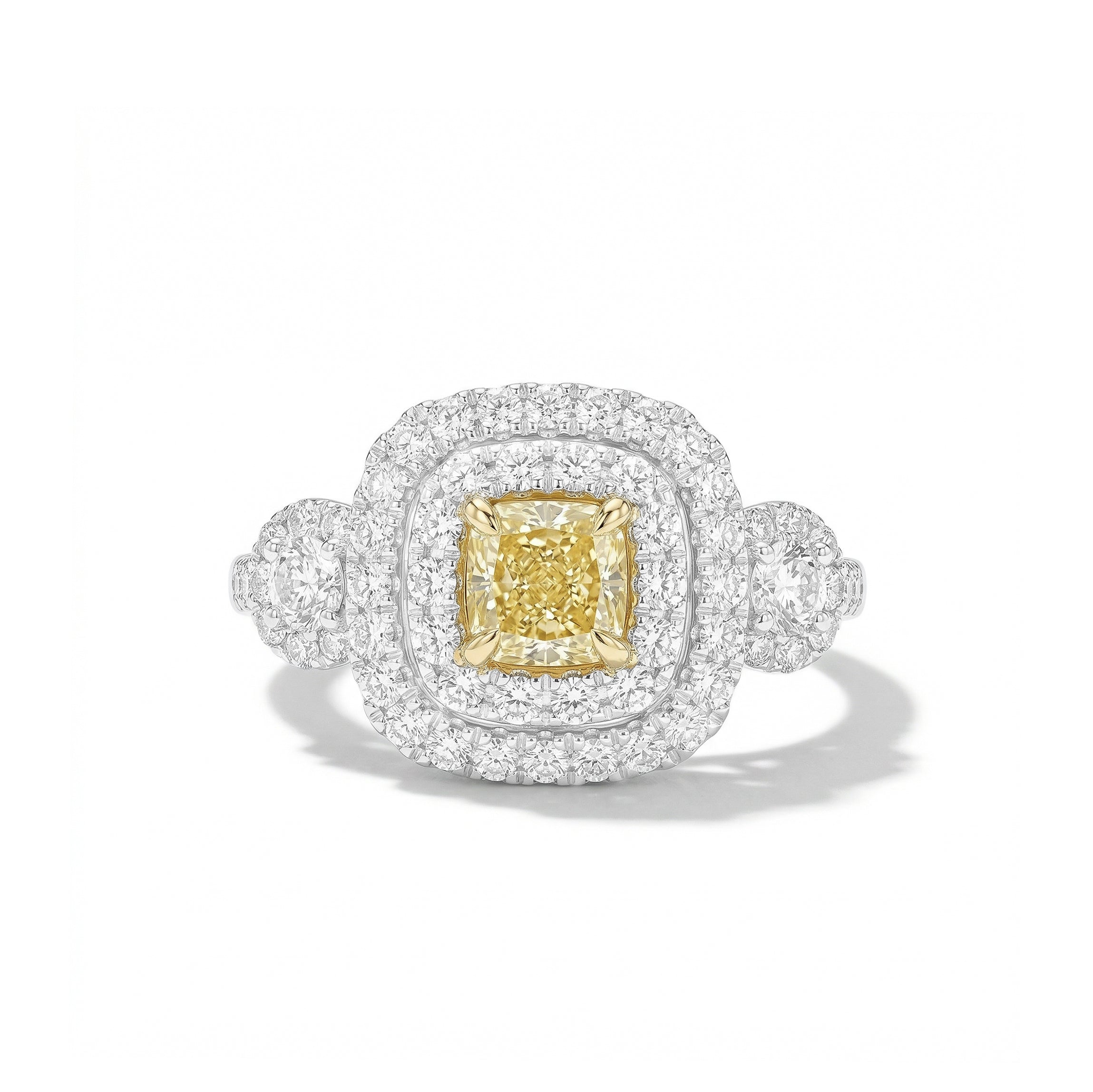 Natural Yellow Cushion Diamond Halo Ring | GIA Certified
