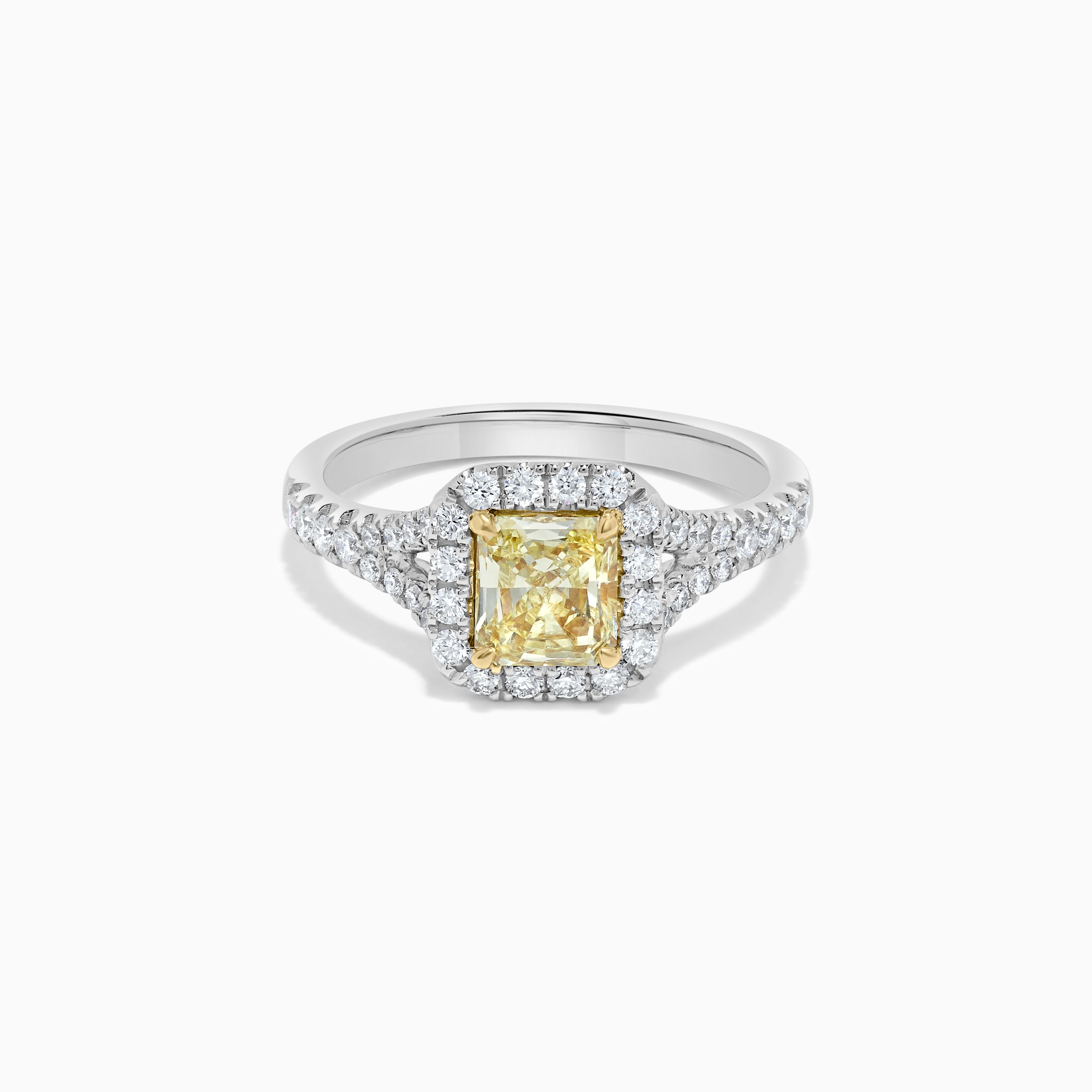 GIA Yellow Radiant Cut Diamond & White Diamond Platinum Ring JR01100H
