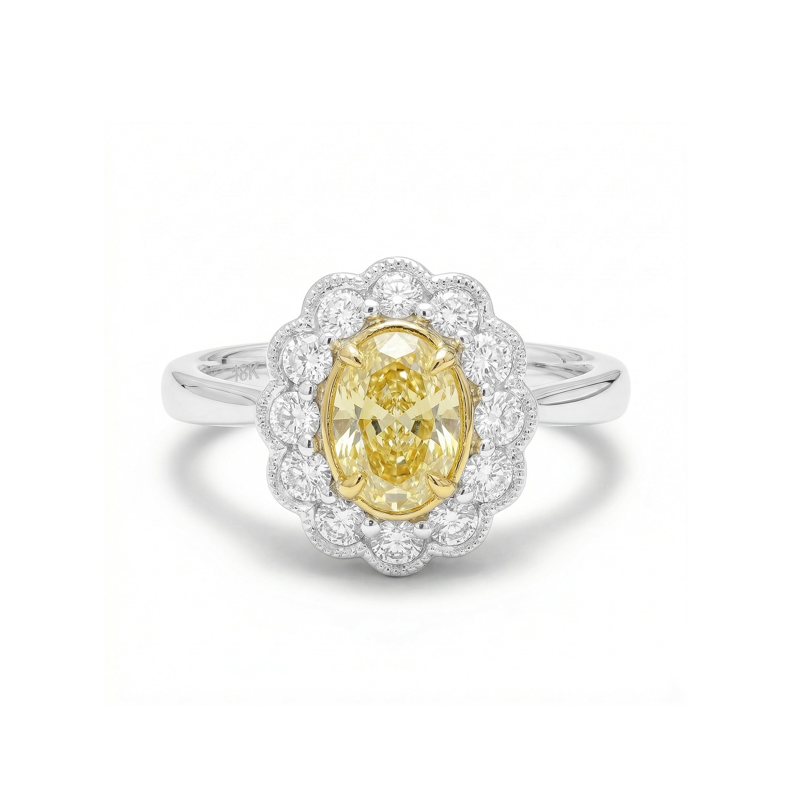 Natural Yellow Oval Diamond Halo Ring