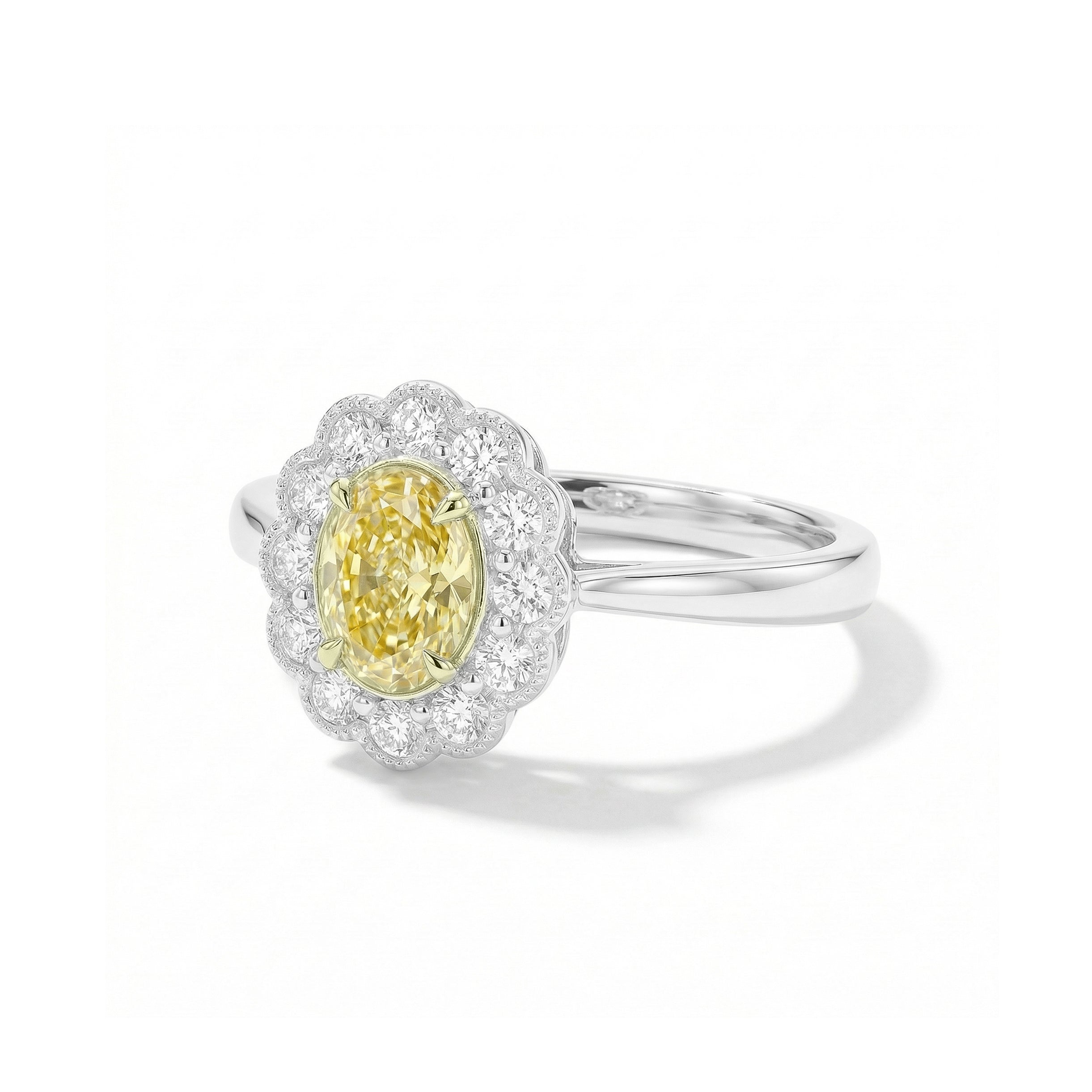Natural Yellow Oval Diamond Halo Ring