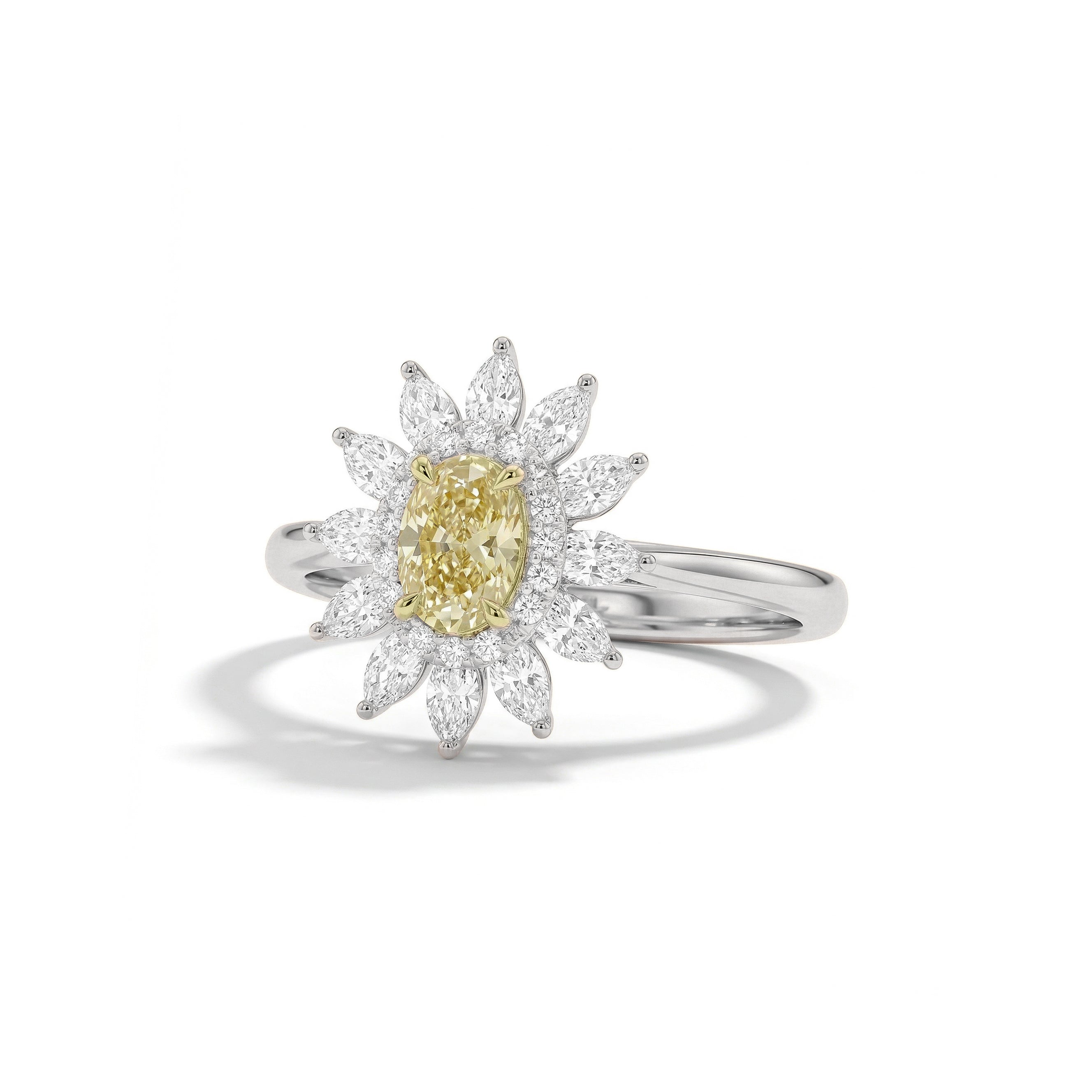 Natural Yellow Oval Diamond Sunburst Ring