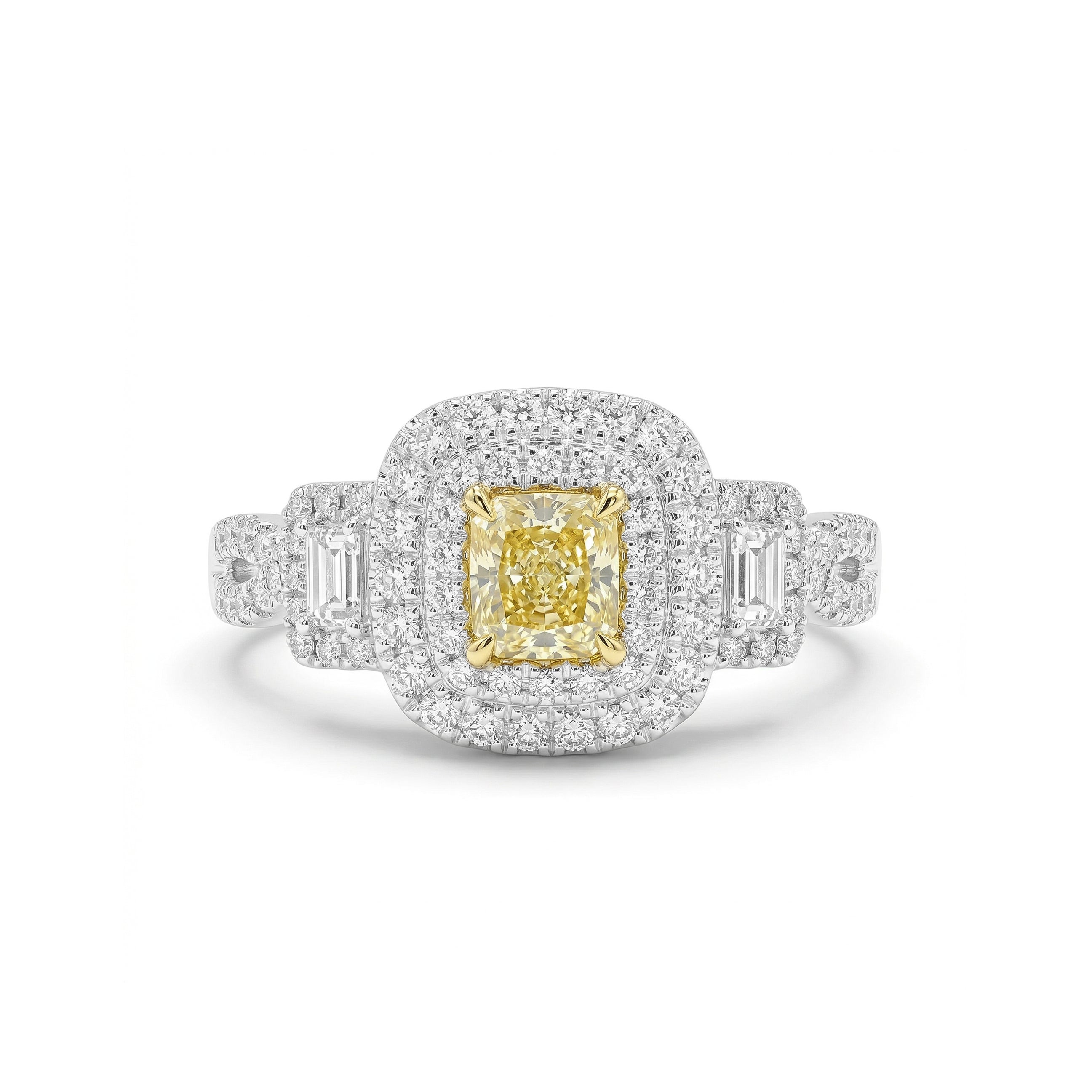 Natural Yellow Cushion Diamond Halo Ring