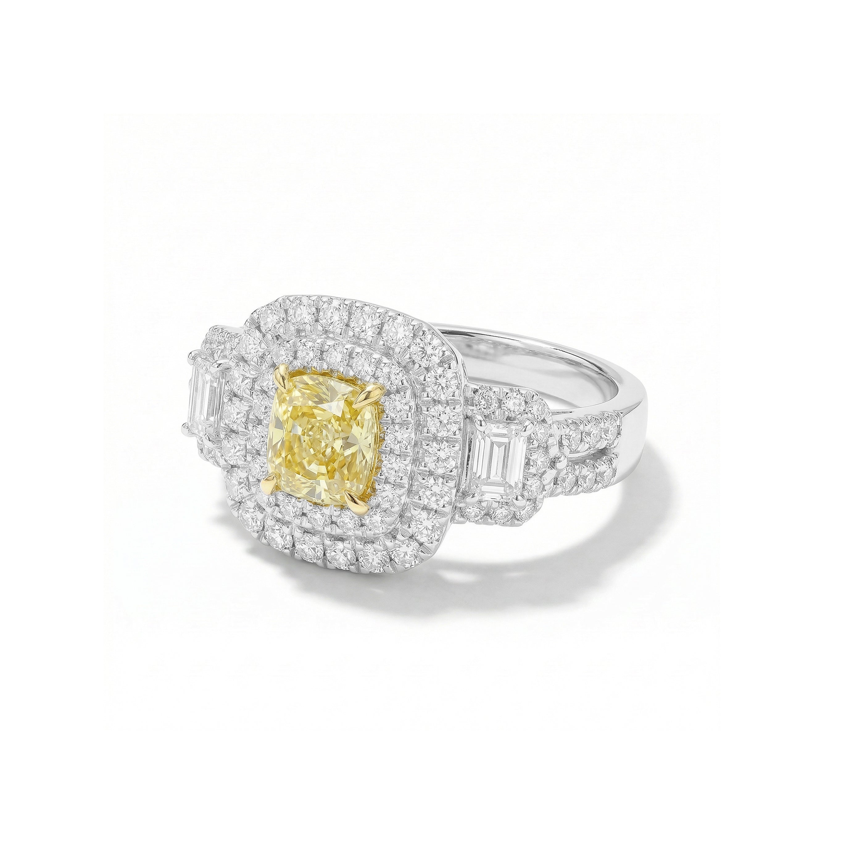 Natural Yellow Cushion Diamond Halo Ring