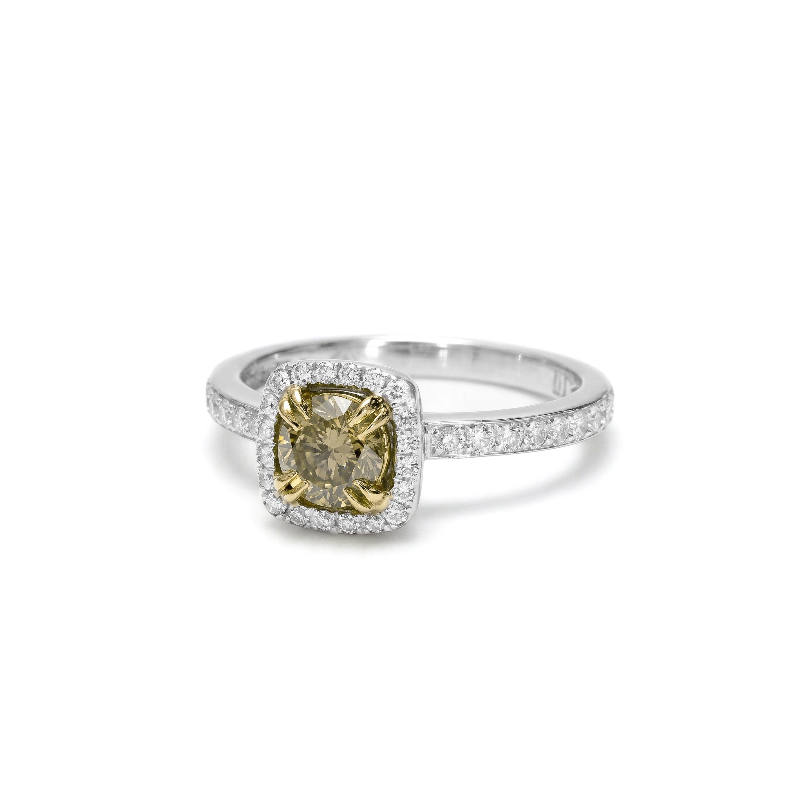 Natural Yellow Round Diamond Halo Ring | GIA Certified
