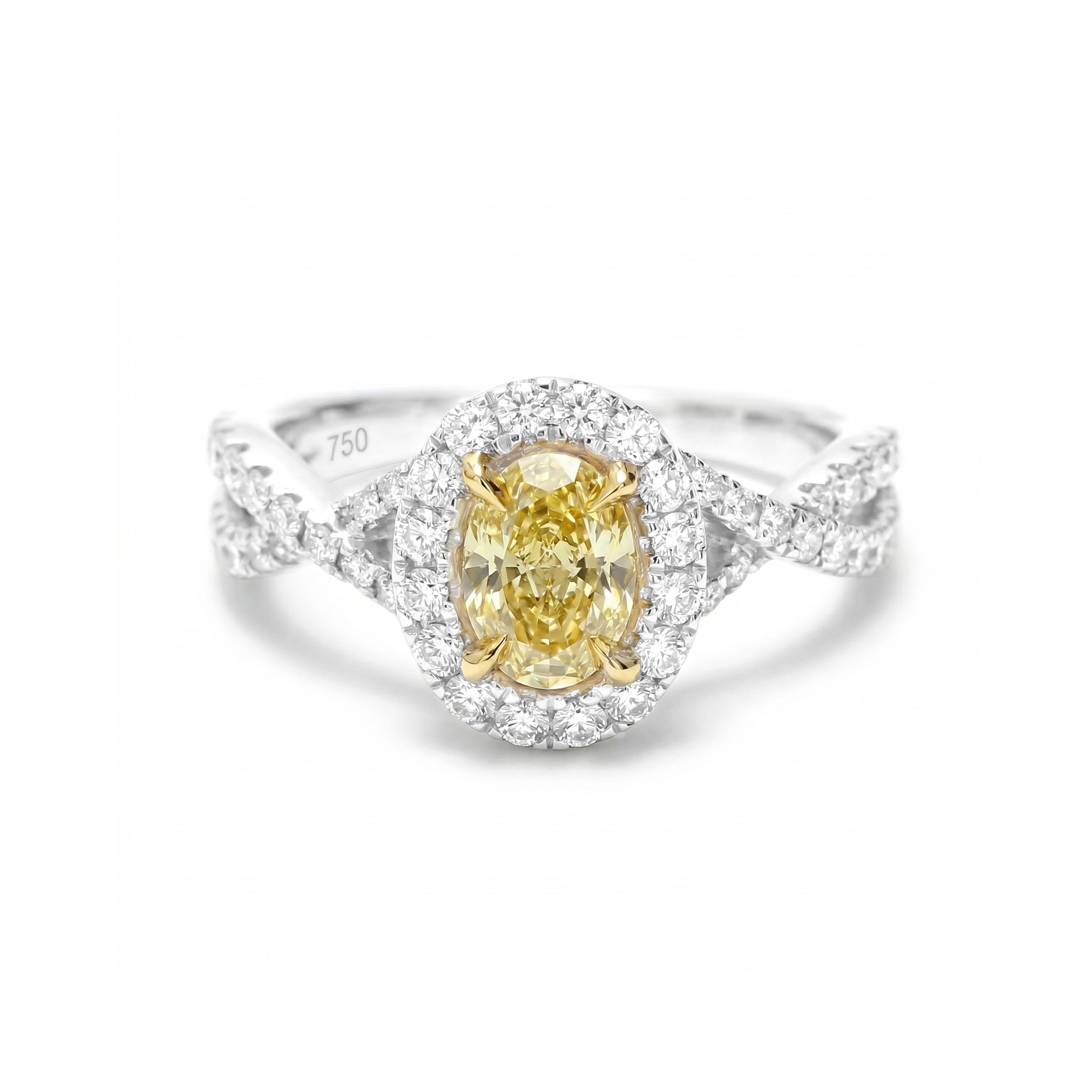 Natural Yellow Oval Diamond Halo Ring