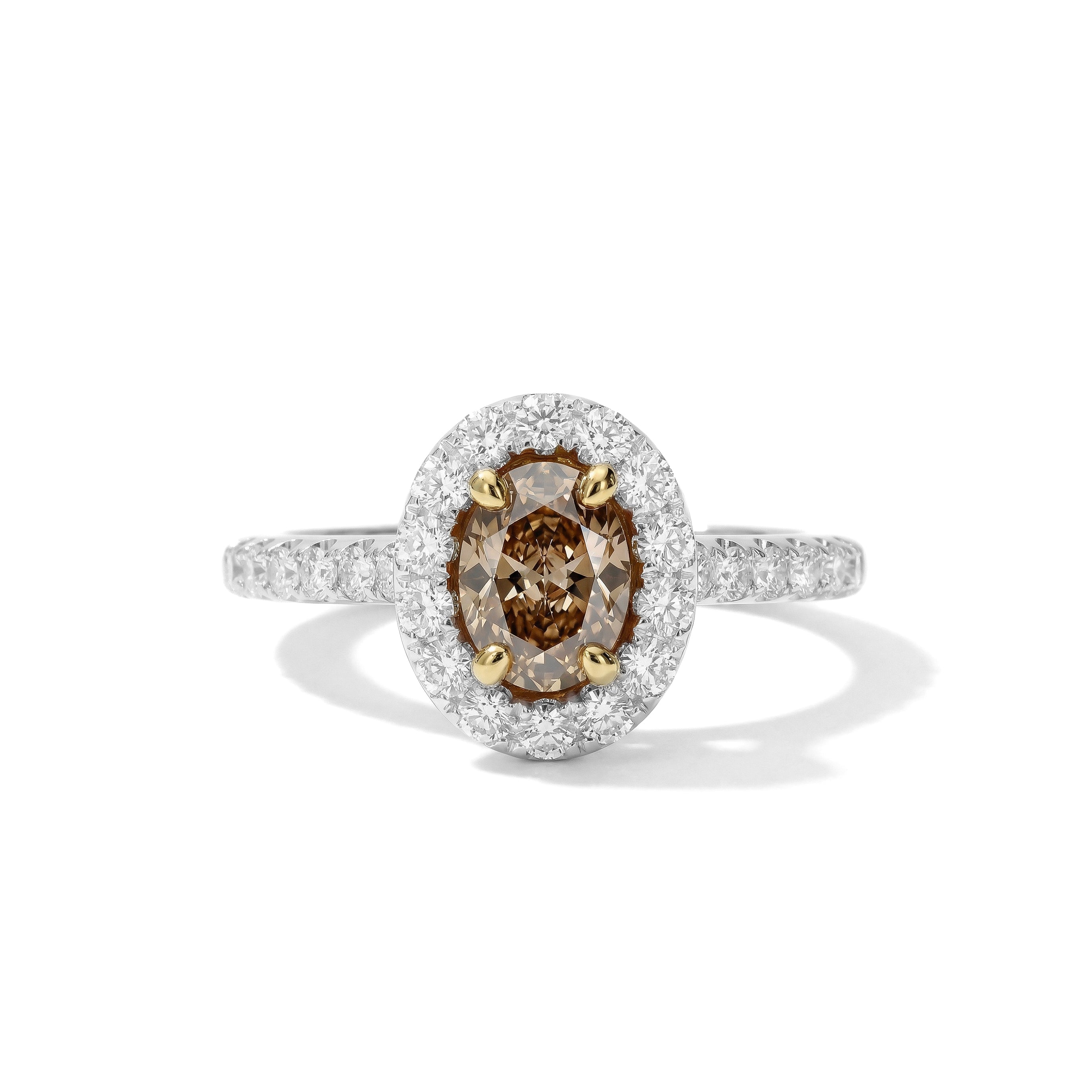 Natural Brown Oval Diamond Halo Ring | GIA Certified