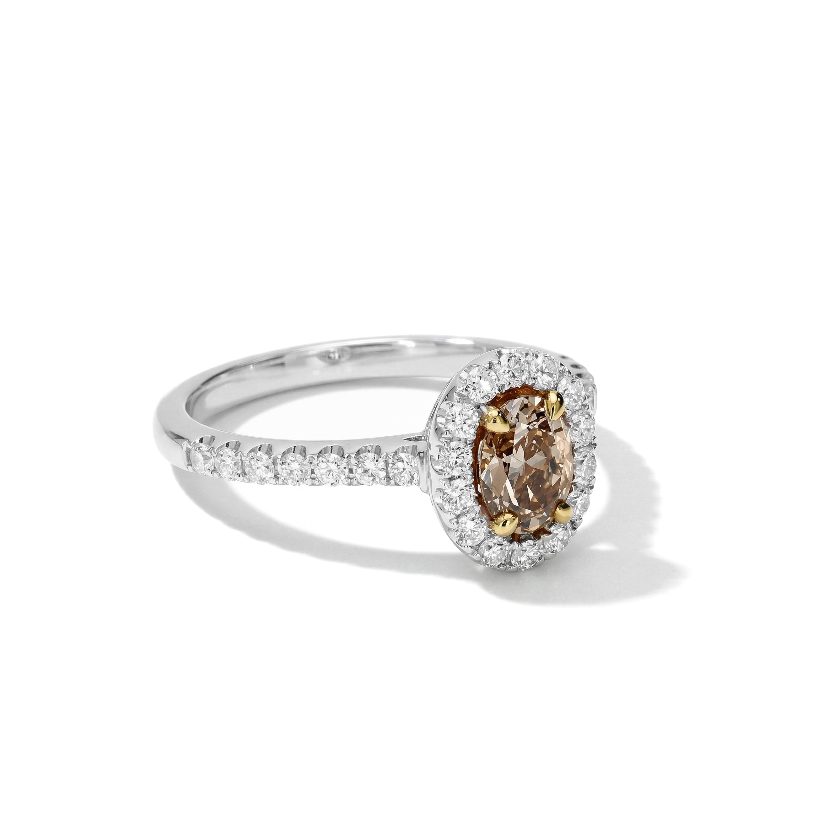 Natural Brown Oval Diamond Halo Ring | GIA Certified