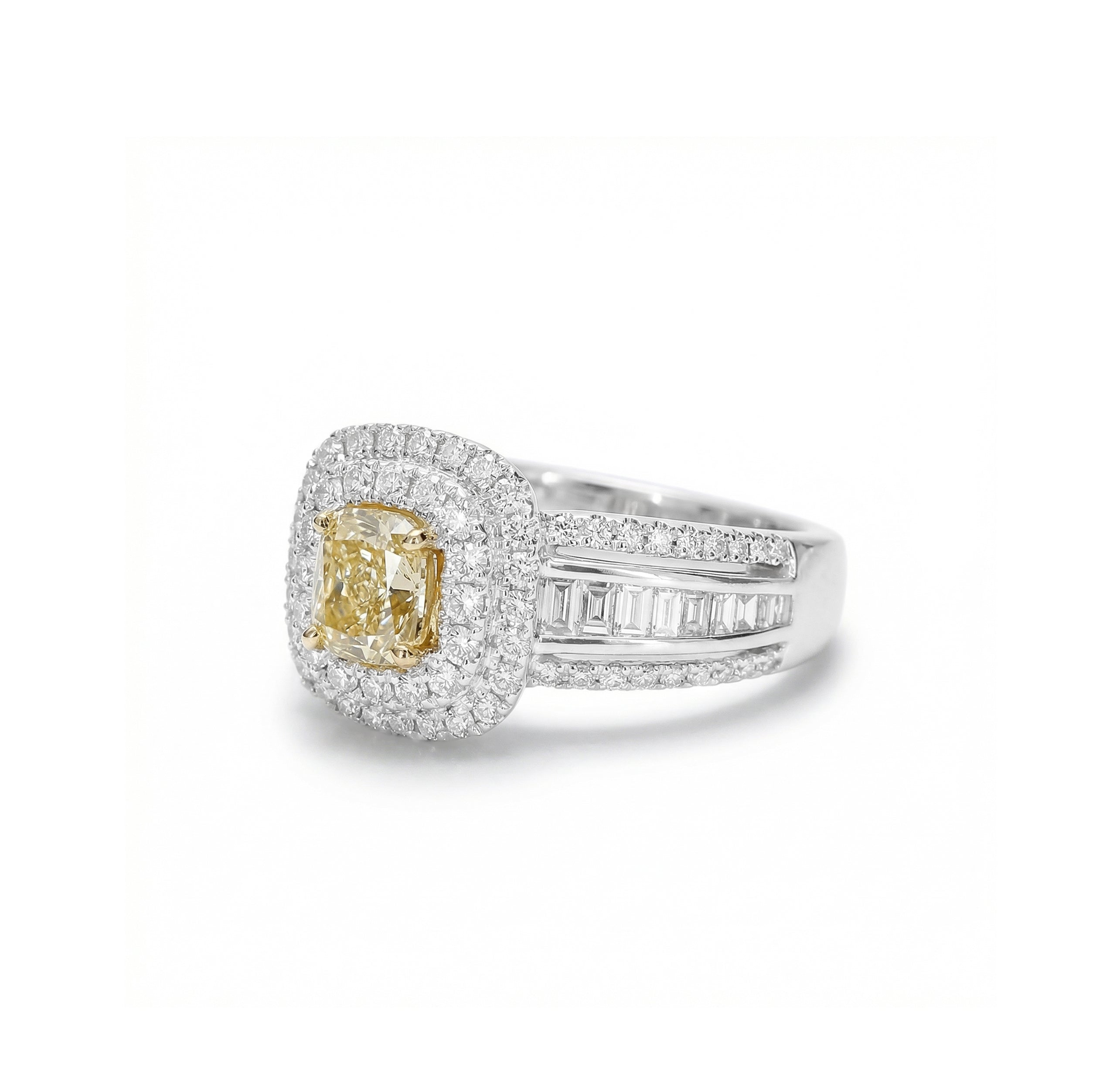 Natural Yellow Cushion Diamond Ring
