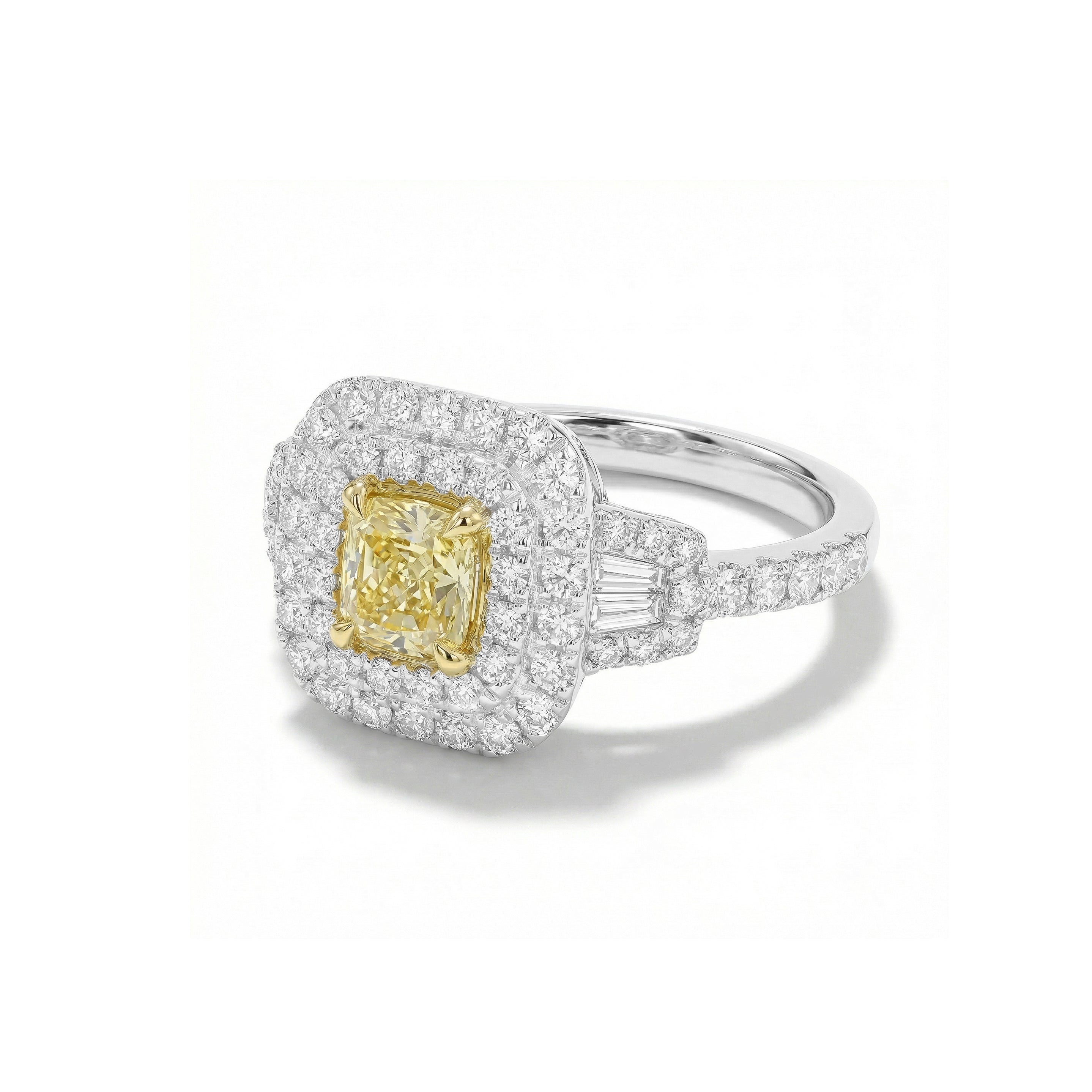 Natural Yellow Cushion Diamond Halo Ring