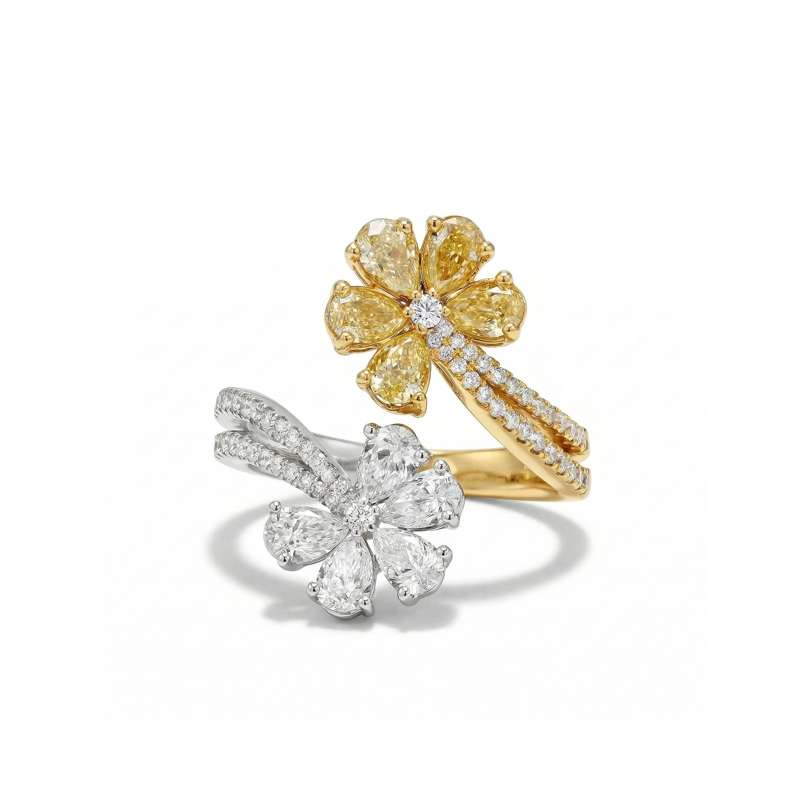 Natural Pear Diamond Crossover Flower Ring