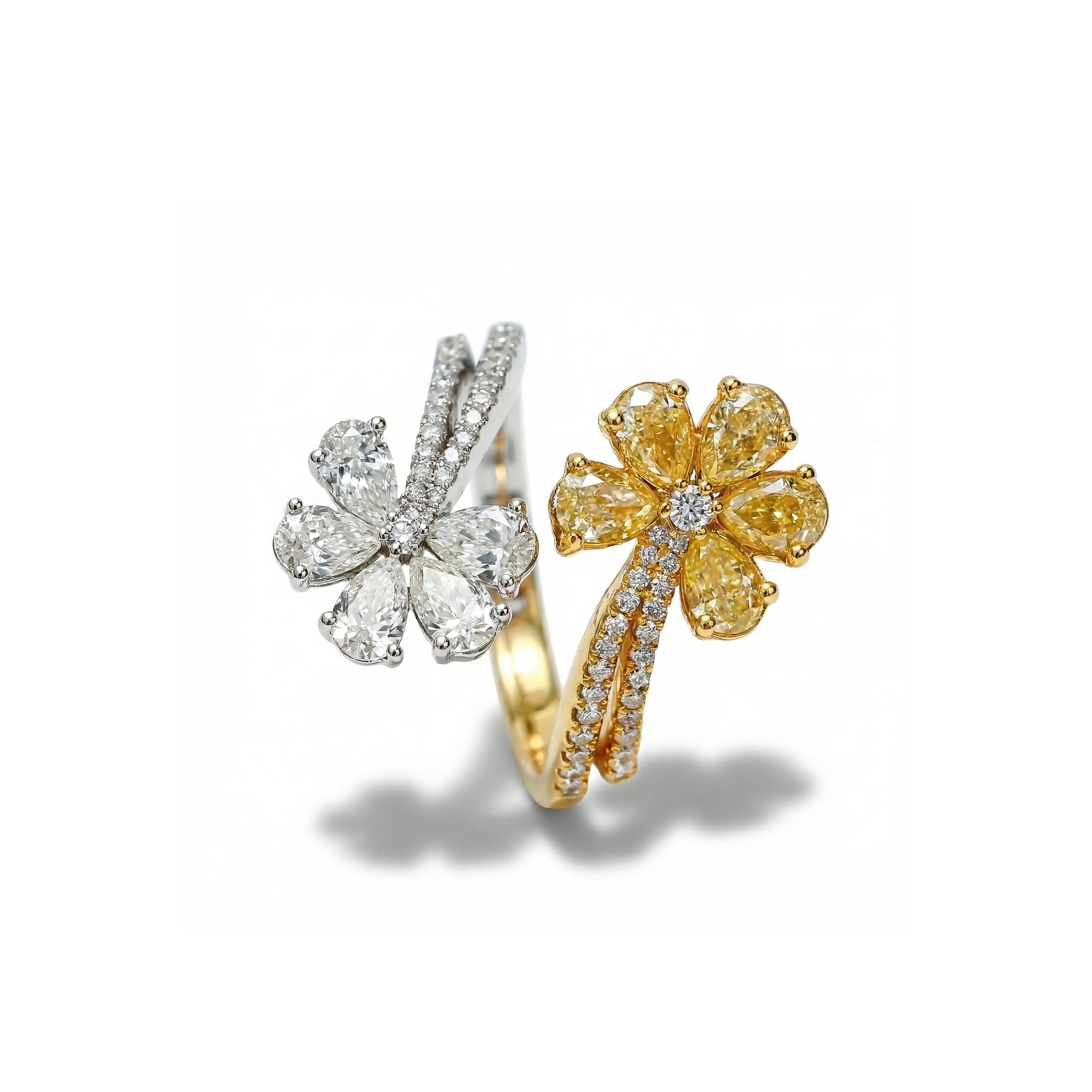 Natural Pear Diamond Crossover Flower Ring