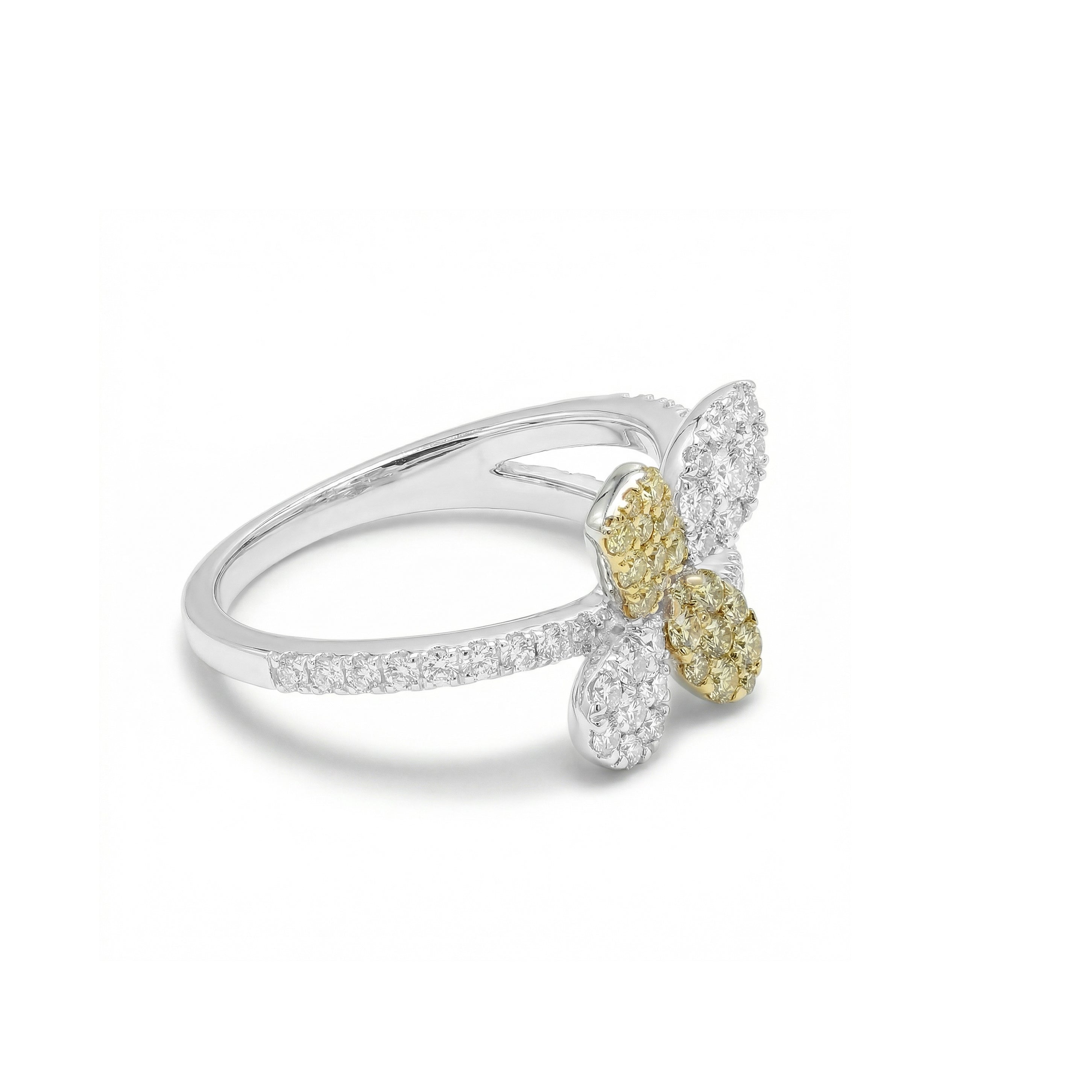 Natural Yellow & White Diamond Pavé Shapes Ring