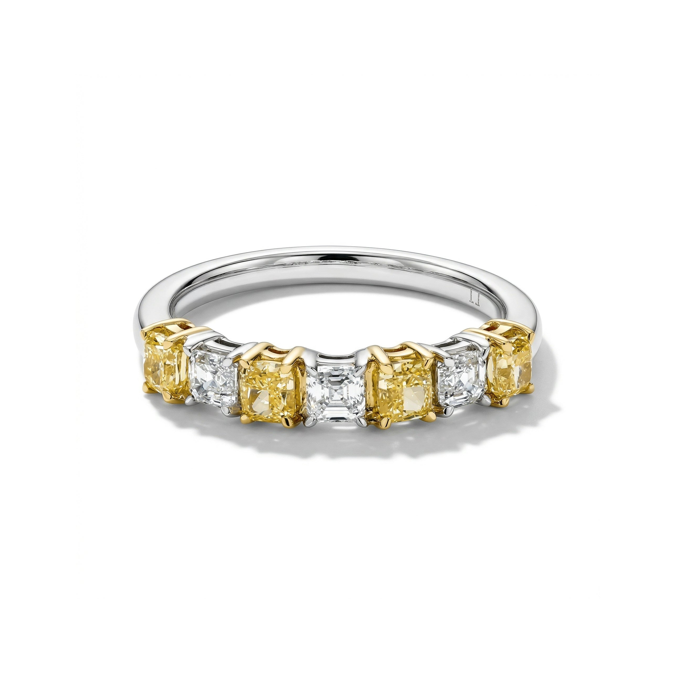 Natural Yellow Cushion & White Asscher Diamond Band