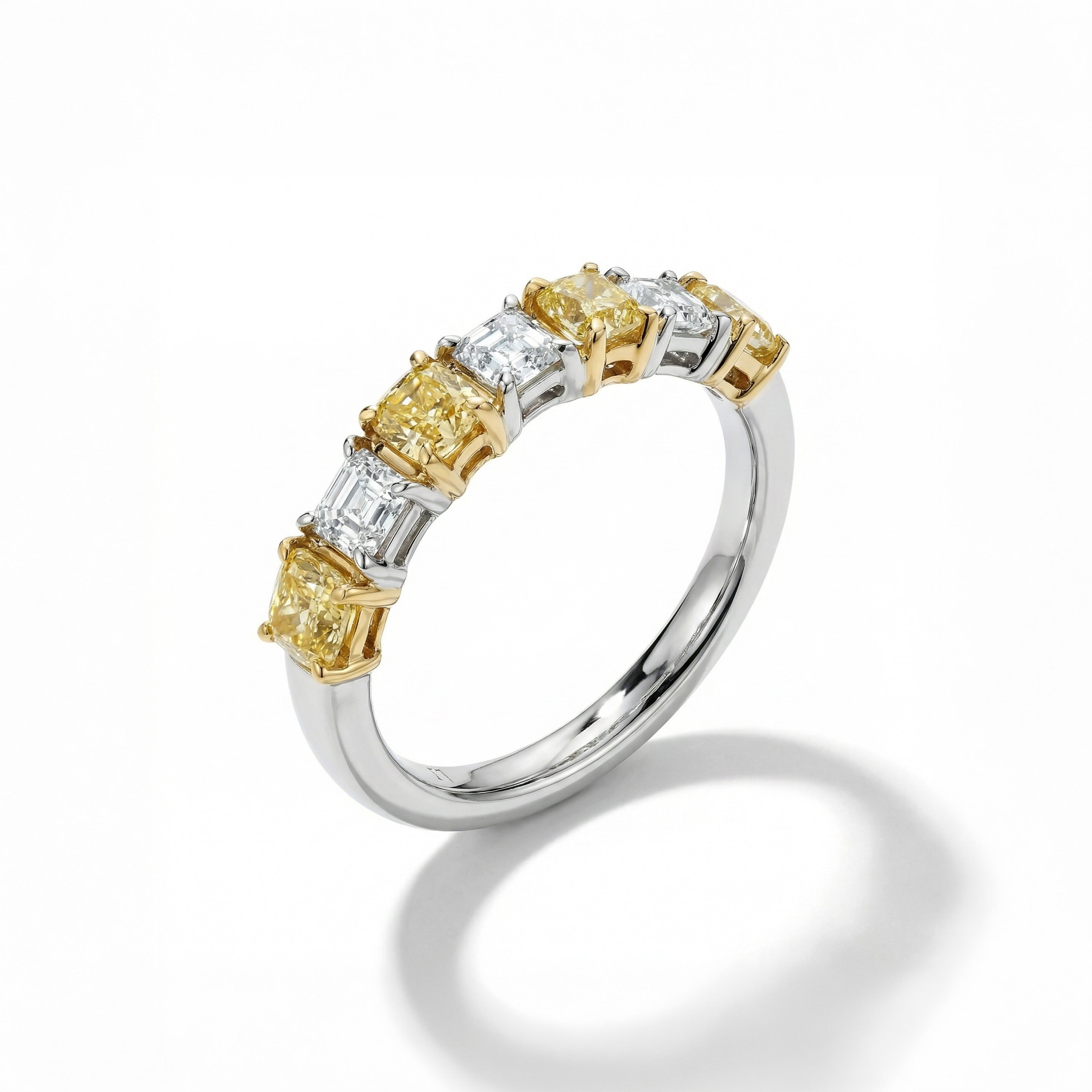 Natural Yellow Cushion & White Asscher Diamond Band