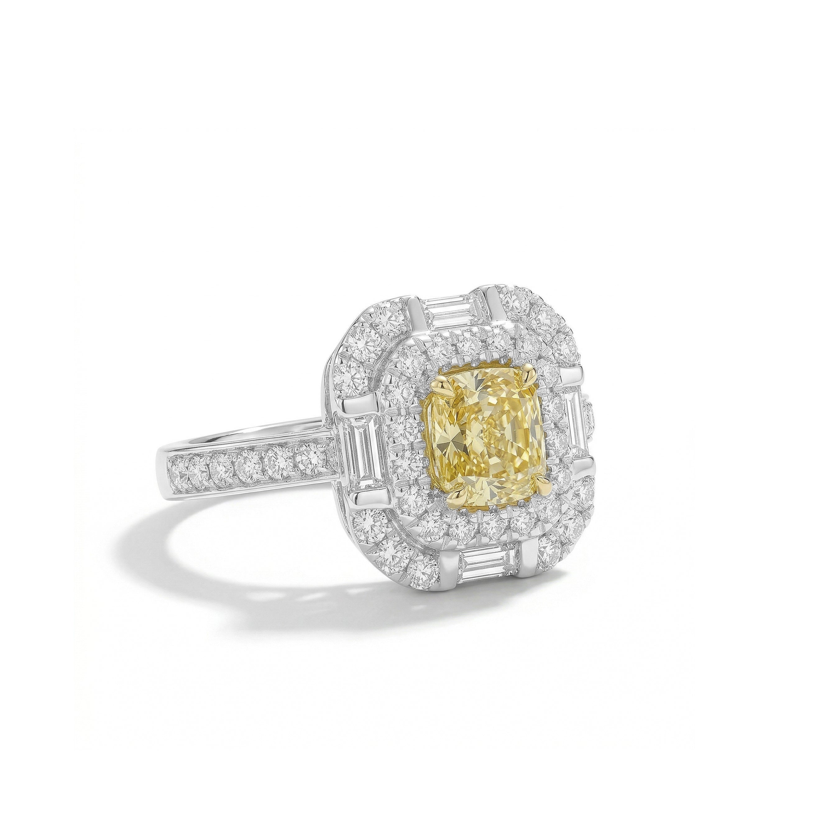 Natural Yellow Cushion Diamond Halo Ring