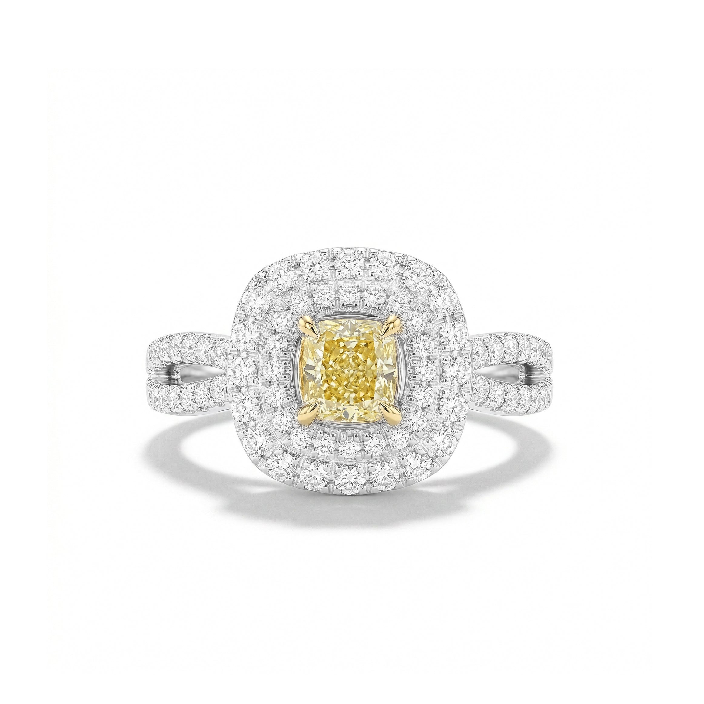 Natural Yellow Cushion Diamond Halo Ring