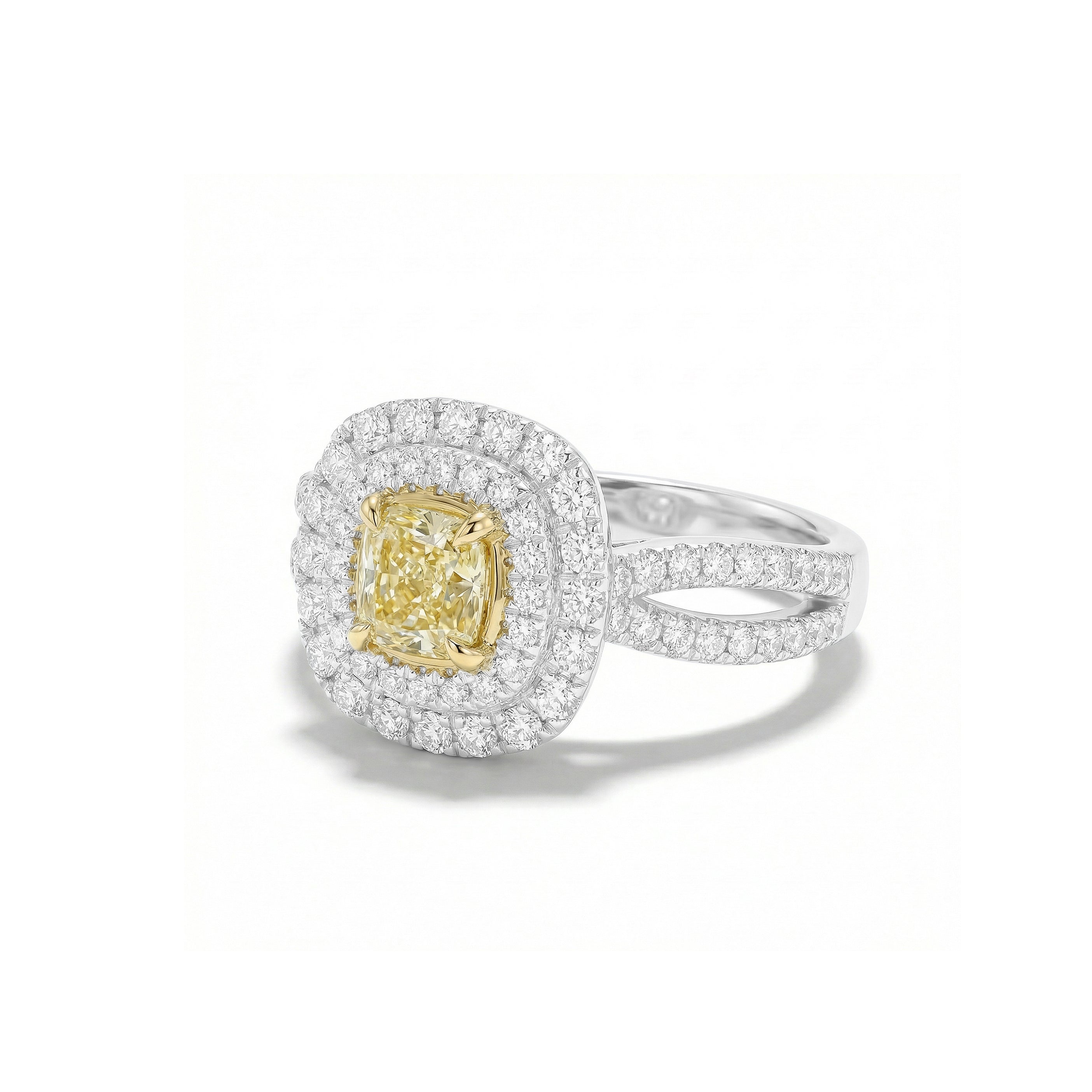 Natural Yellow Cushion Diamond Halo Ring