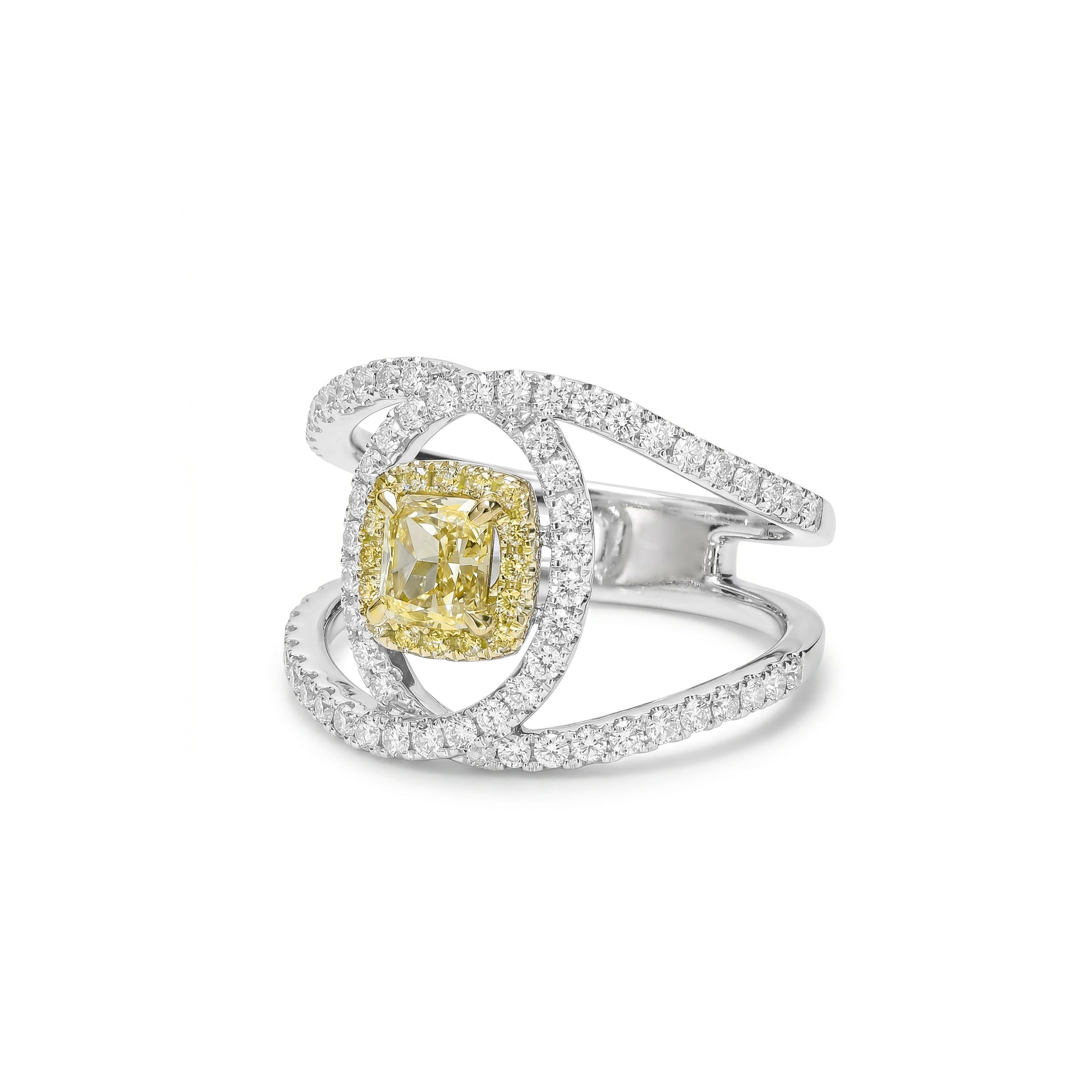 Natural Yellow Cushion Diamond Interlocking Halo Ring