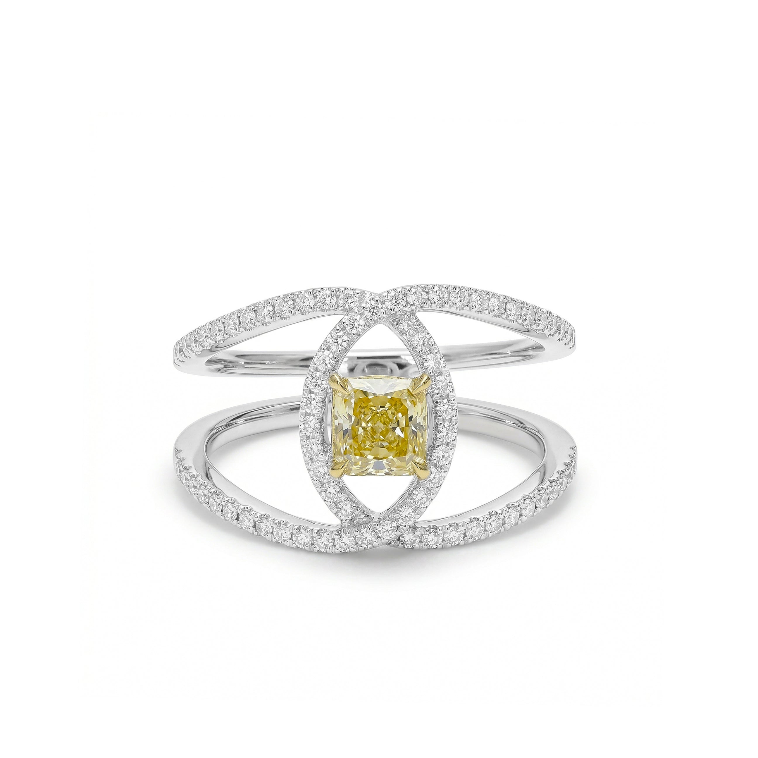 Natural Yellow Cushion Diamond Interlocking Ring