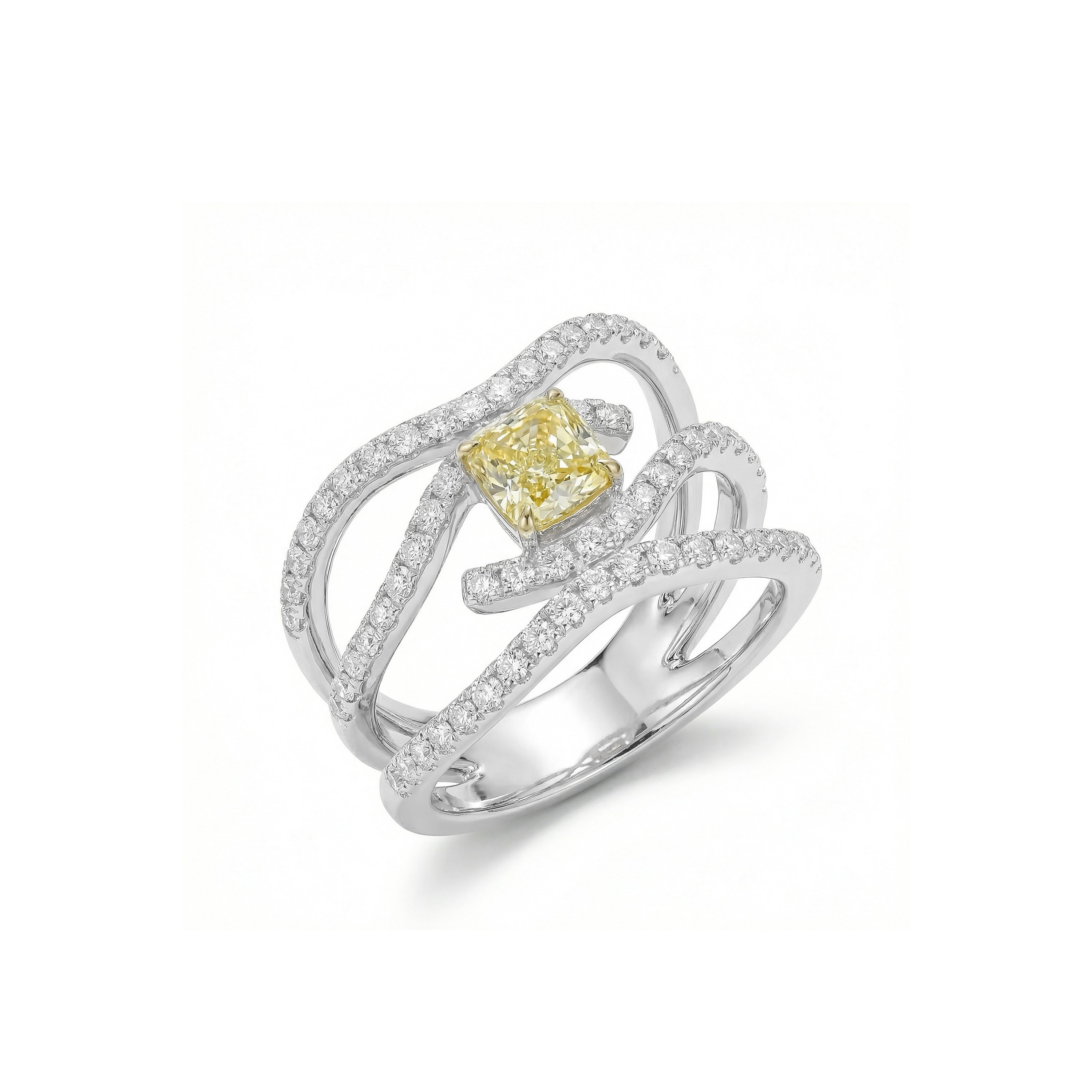 Natural Yellow Cushion Diamond Spiral Ring