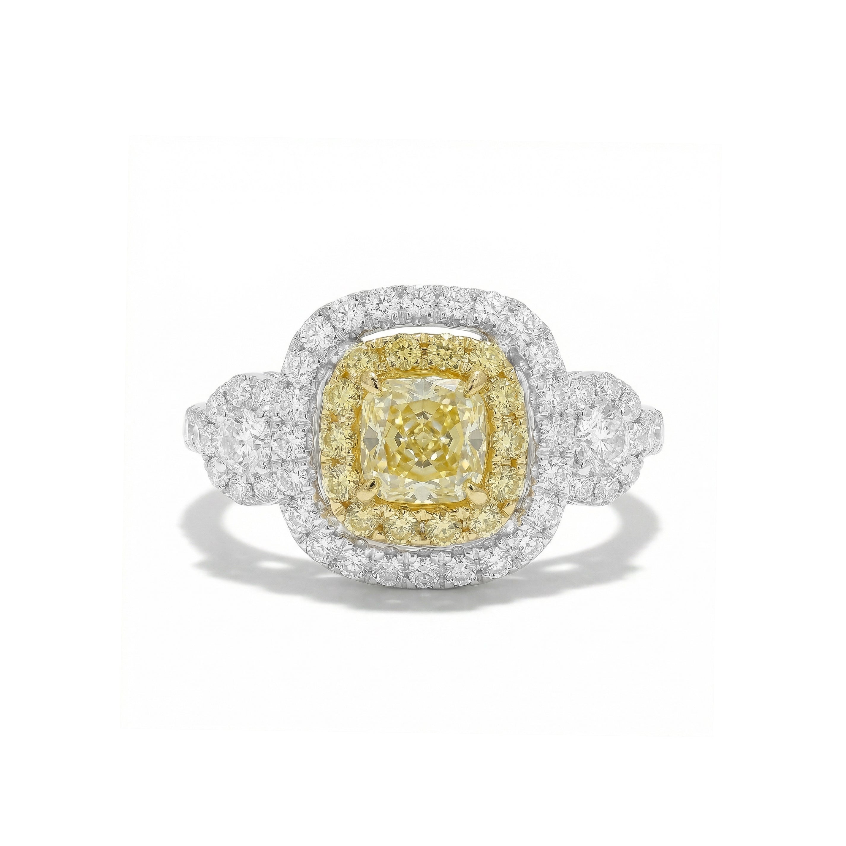 Natural Yellow Cushion Diamond Halo Ring | GIA Certified