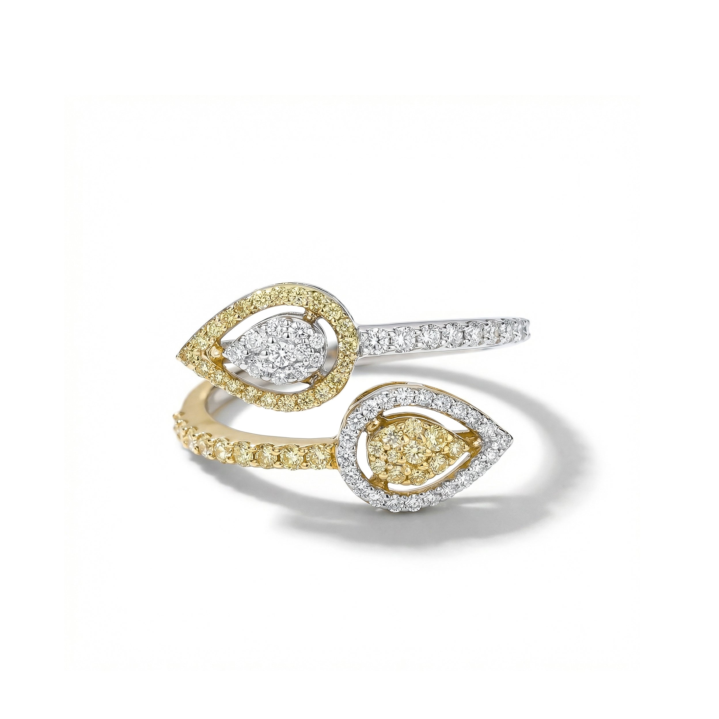 Natural Yellow & White Diamond Crossover Pavé Ring
