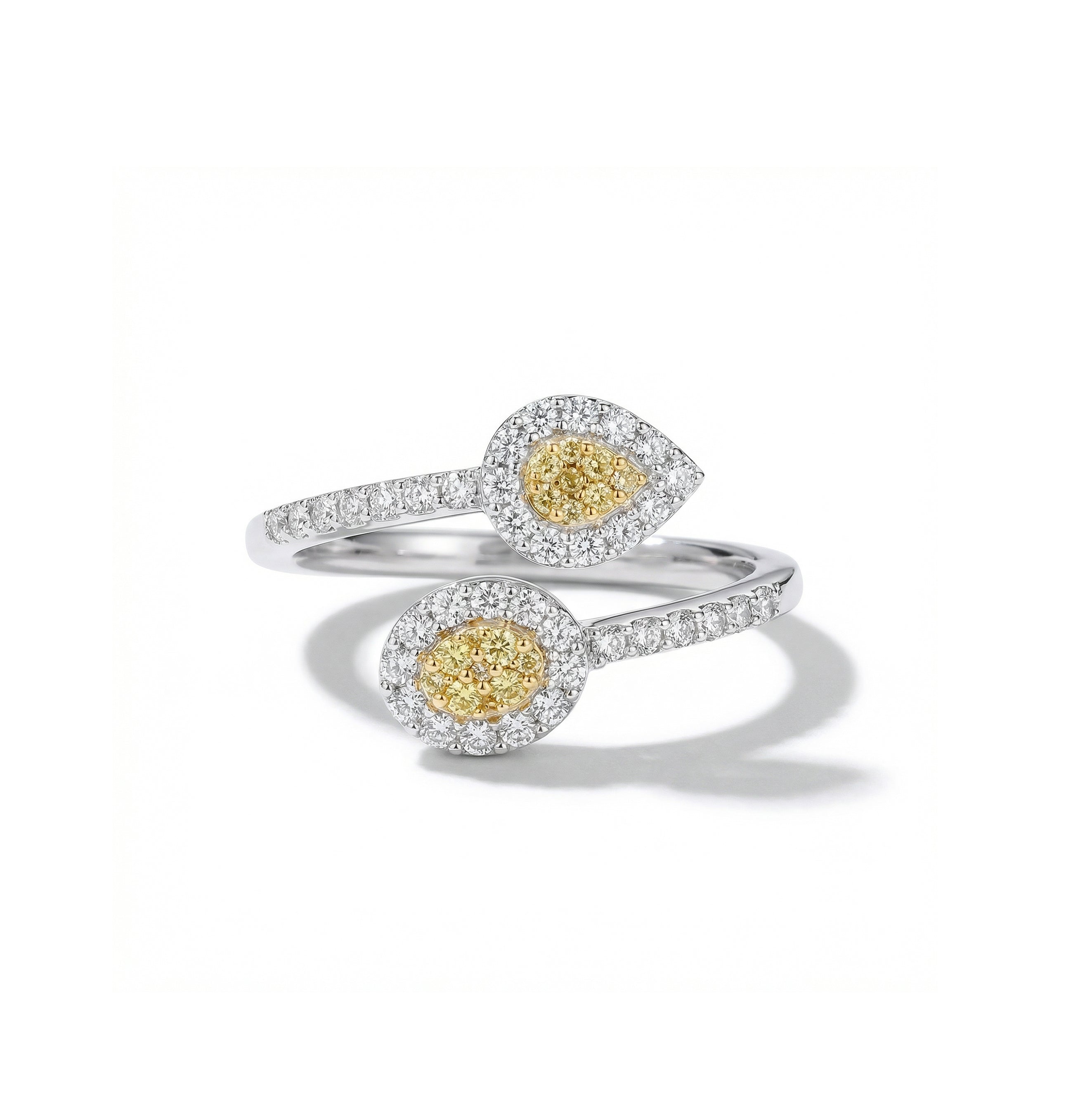 Natural Yellow & White Diamond Crossover Pavé Ring