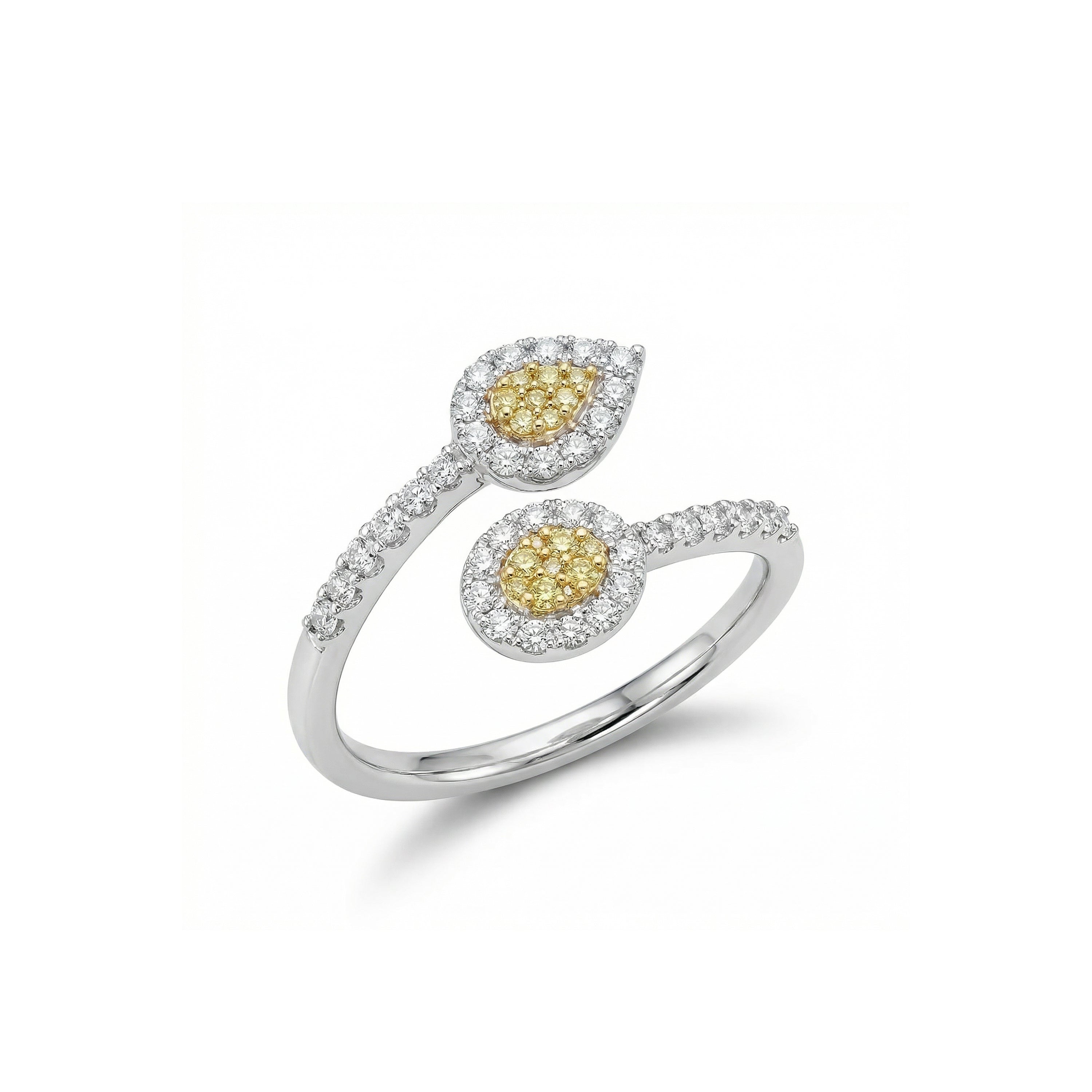 Natural Yellow & White Diamond Crossover Pavé Ring