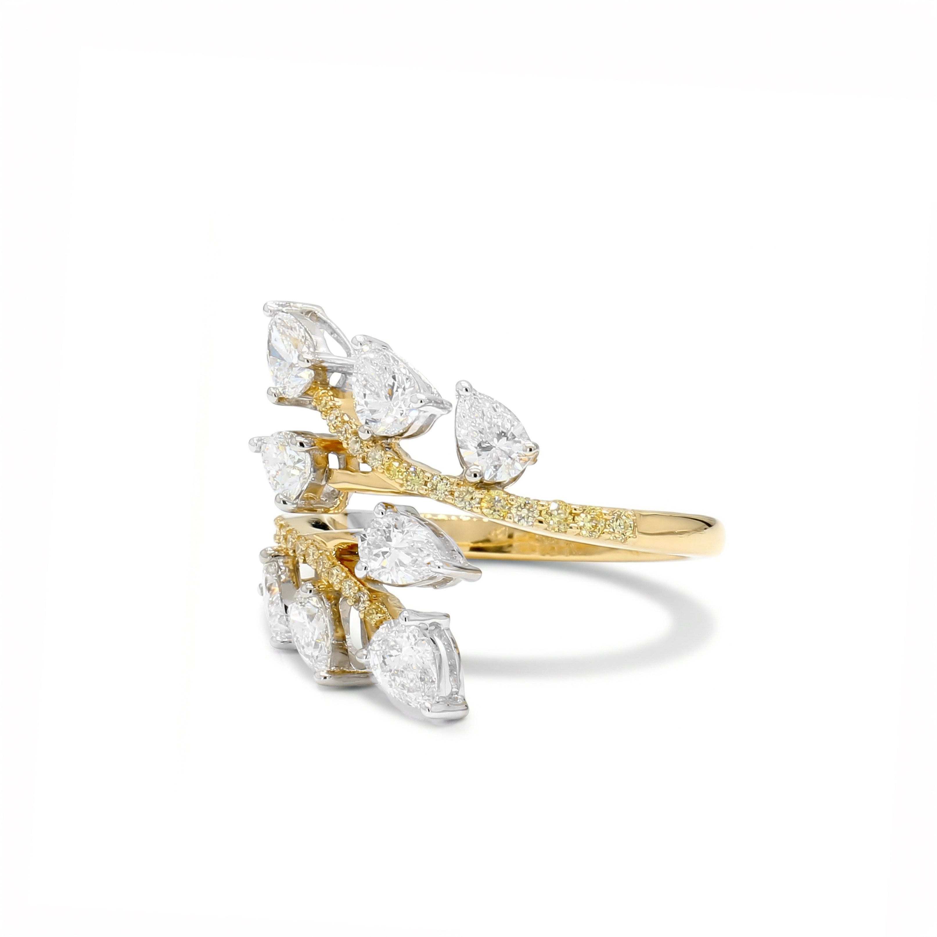 Natural Pear Diamond Crossover Leaf Ring
