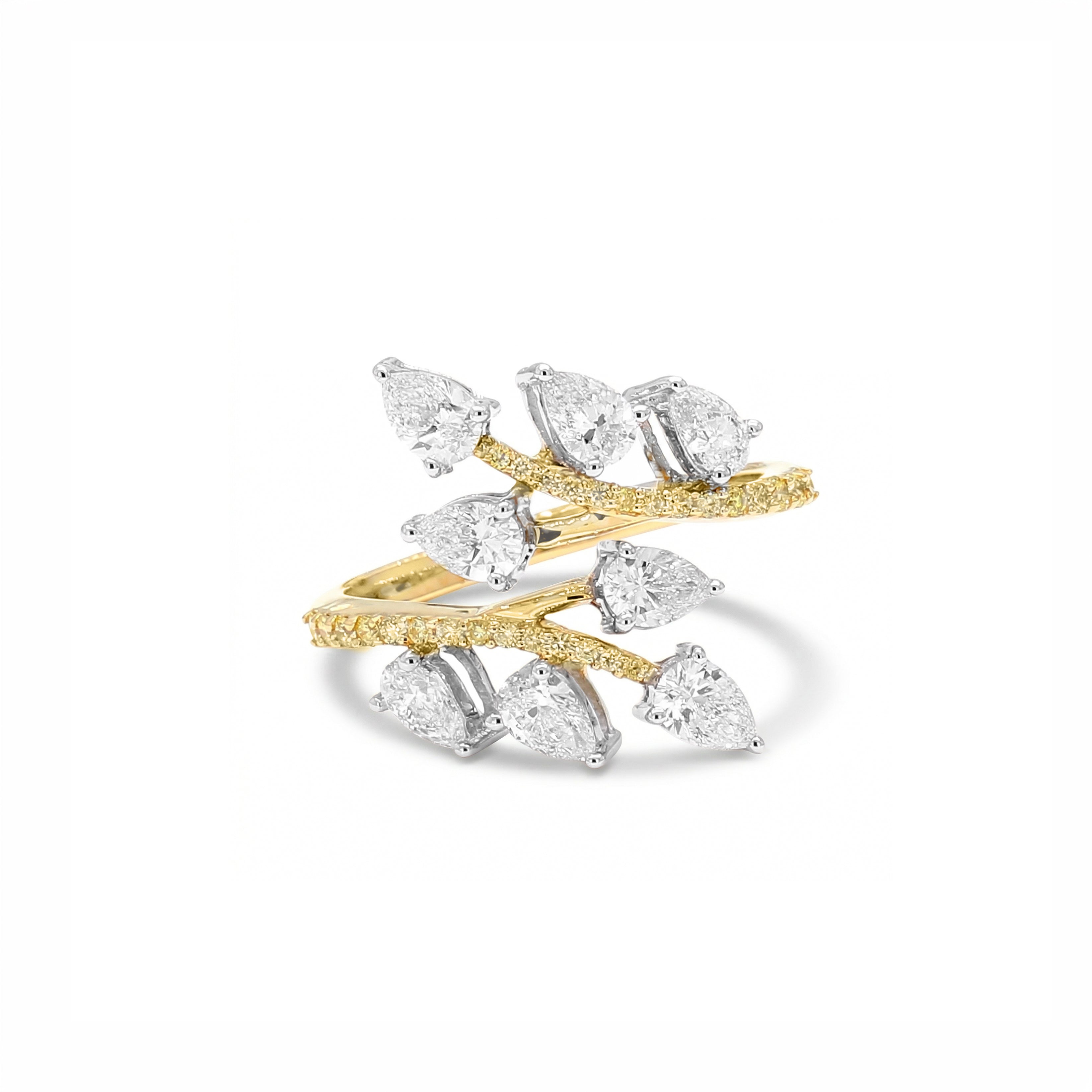 Natural Pear Diamond Crossover Leaf Ring