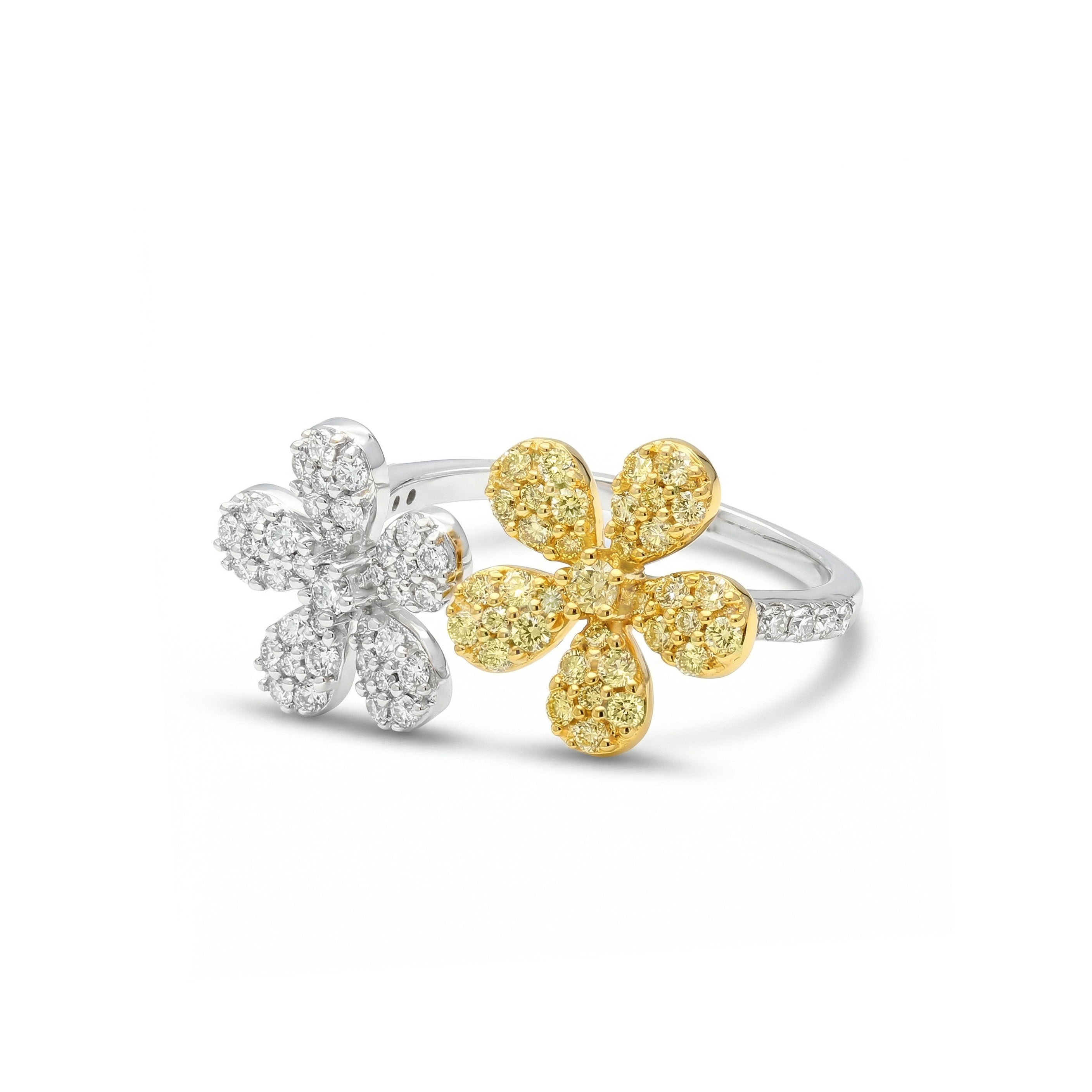 Natural Yellow & White Diamond Flower Ring