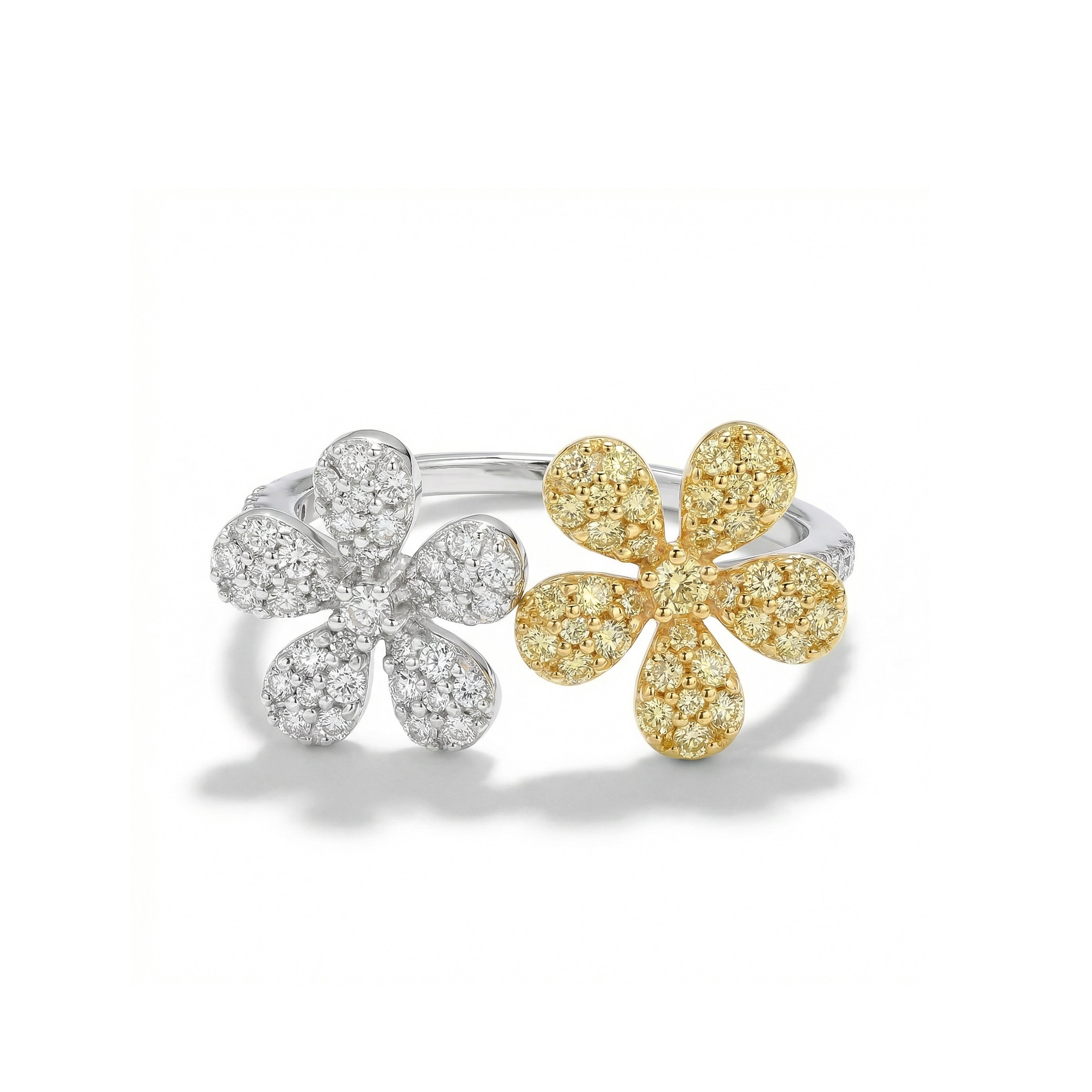 Natural Yellow & White Diamond Flower Ring