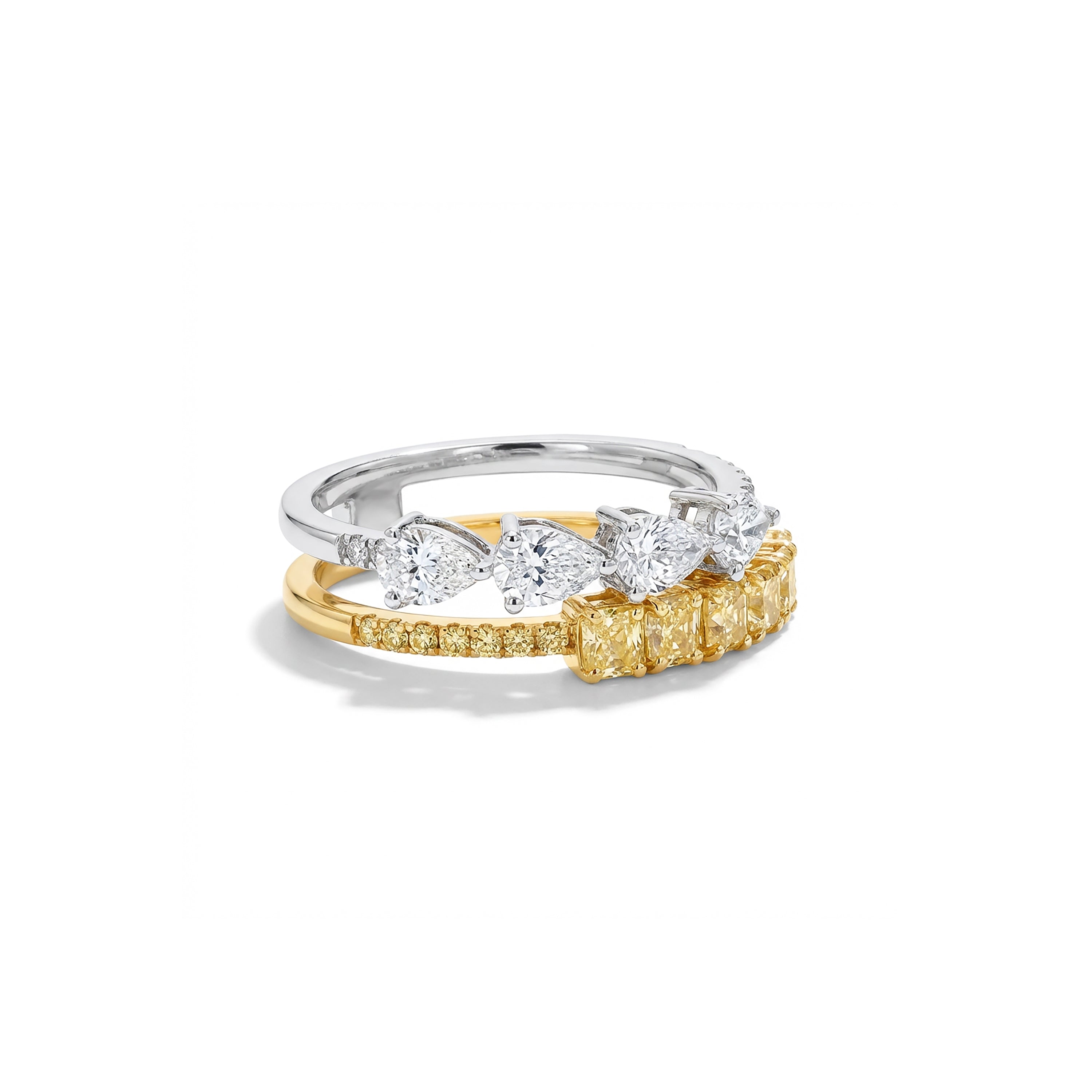 Natural Yellow Cushion & White Pear Diamond Band