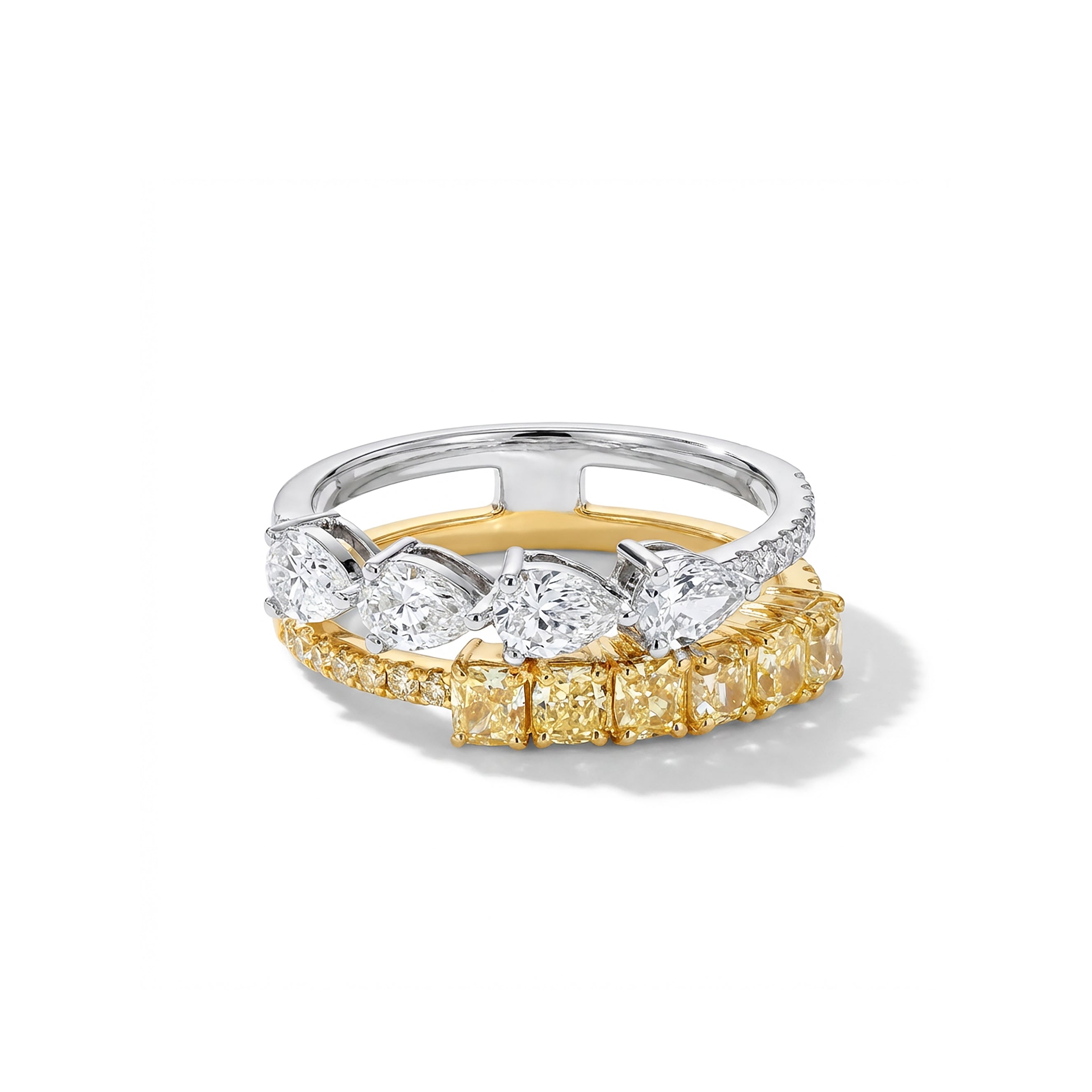Natural Yellow Cushion & White Pear Diamond Band