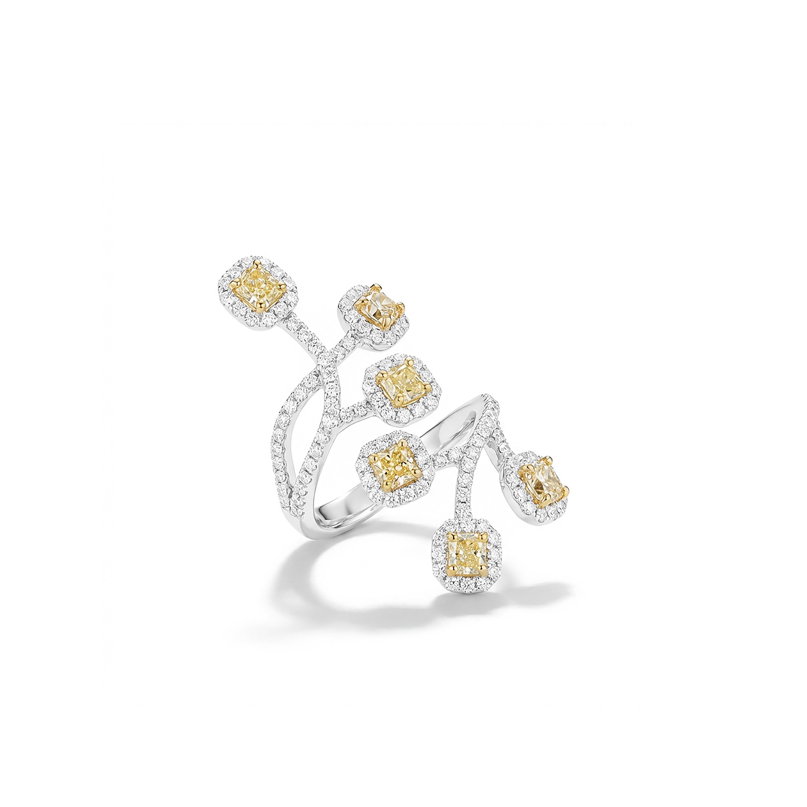 Natural Yellow Cushion Diamond Crossover Ring